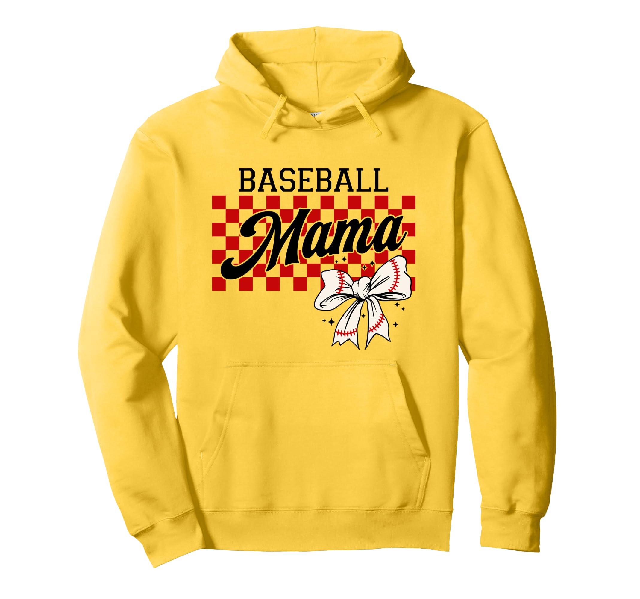 Checkered Baseball Mom Art Coquette Bow Hoodie - Novelty Apparel Unisex - T-Shirt, Sweatshirt, Hoodie