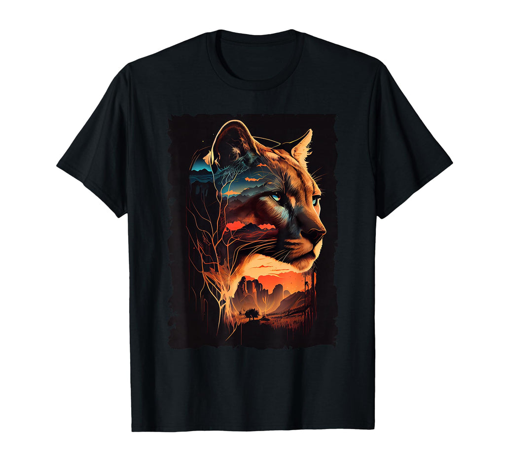 Mountain Cougar Sunset Wilderness Wildlife T-Shirt - Trendy Graphic Unisex - T-Shirt, Sweatshirt, Hoodie