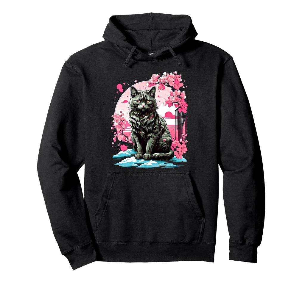 Anime Cat Japanese Vaporwave Hoodie - Fun Novelty Design for Adults - T-Shirt, Sweatshirt, Hoodie