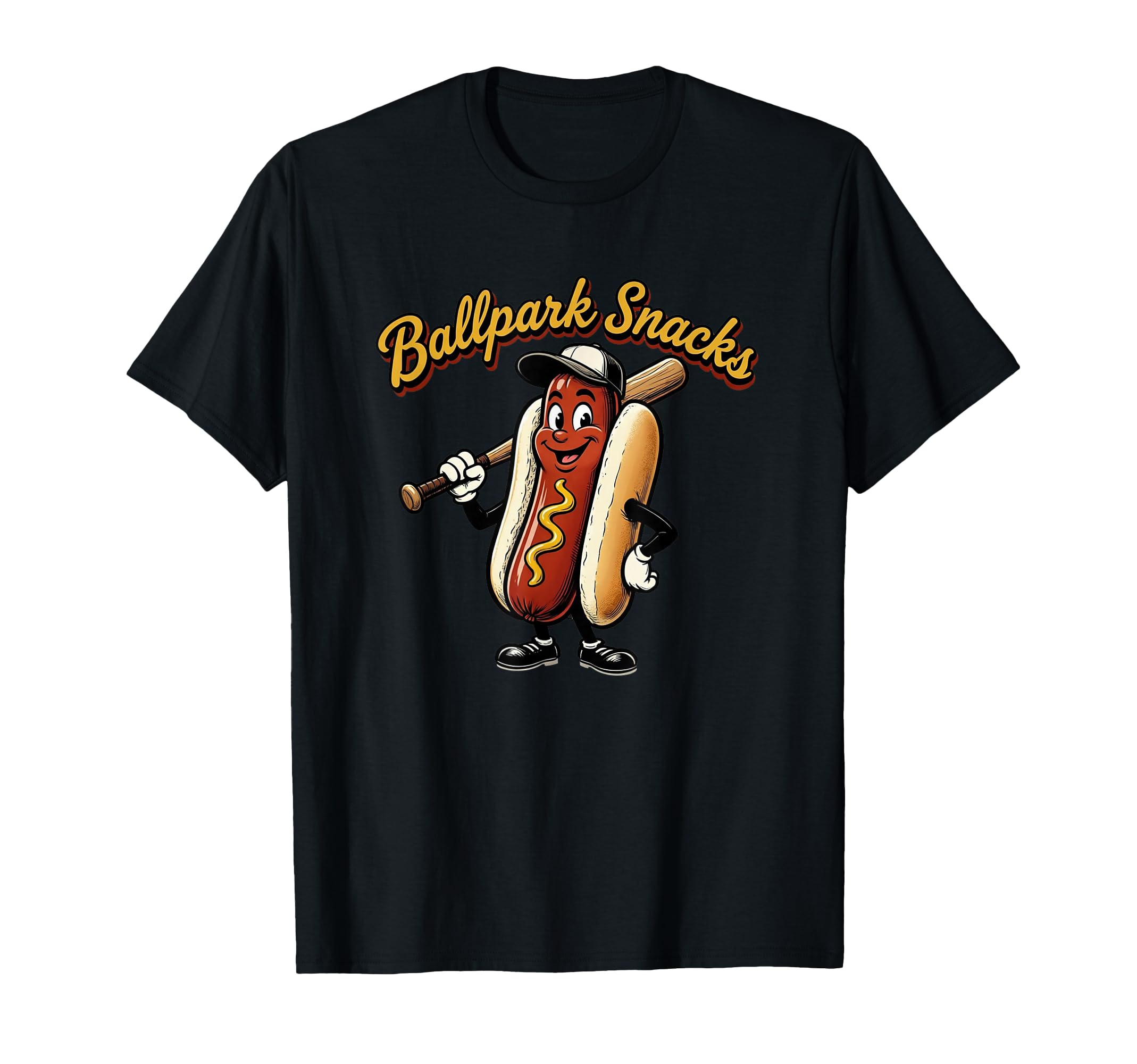 Ballpark Snacks Cartoon Mascot Hot Dog T-Shirt - Trendy Graphic for Adults - T-Shirt, Sweatshirt, Hoodie