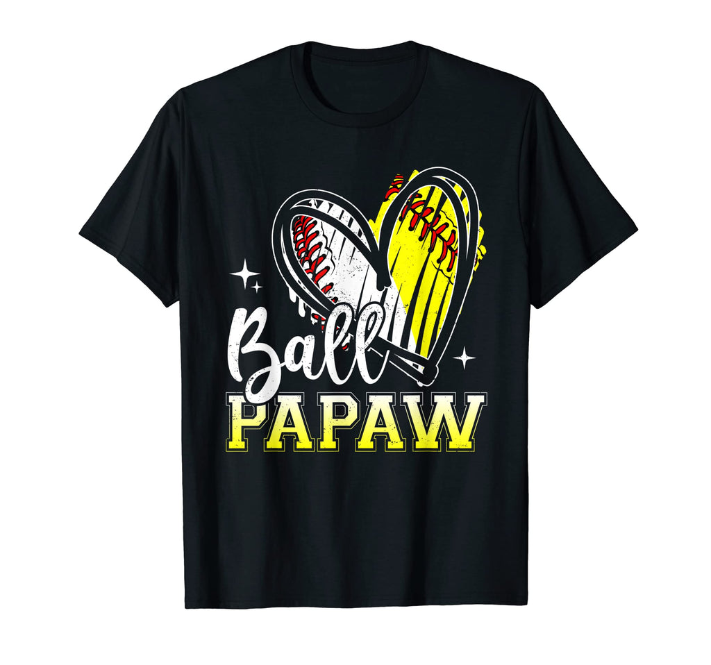 Ball Papaw Heart Softball Baseball Dad T-Shirt - Unique Graphic Unisex - T-Shirt, Sweatshirt, Hoodie