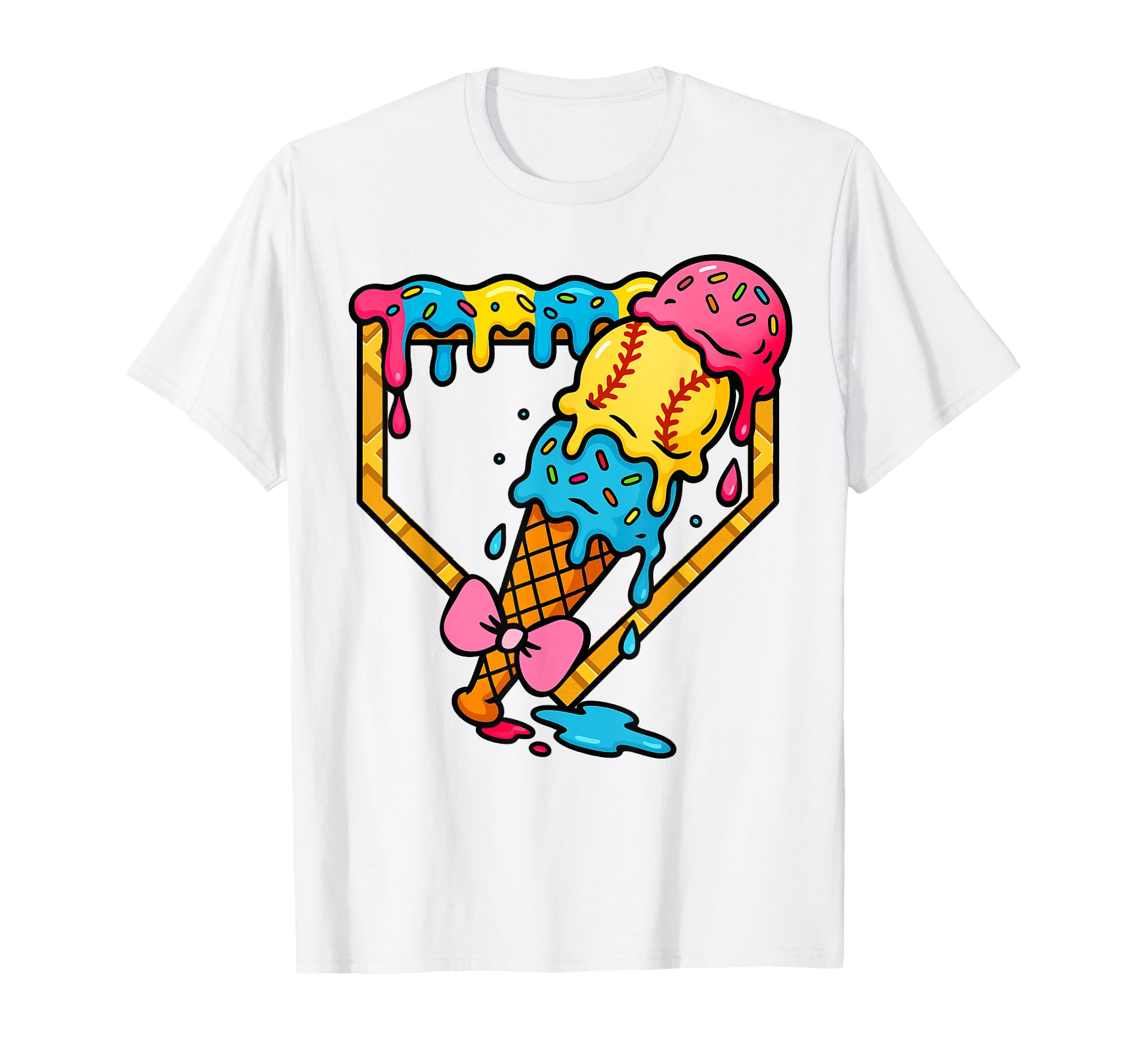 Funny Baseball Mama Ice Cream Drip T-Shirt - Novelty Apparel Men Women - T-Shirt, Sweatshirt, Hoodie