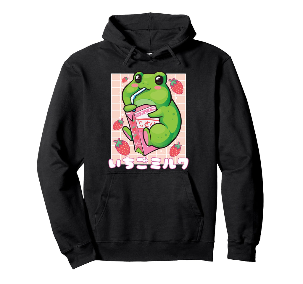 Kawaii Strawberry Milk Frog Aesthetic Hoodie - Novelty Apparel Men Women - T-Shirt, Sweatshirt, Hoodie