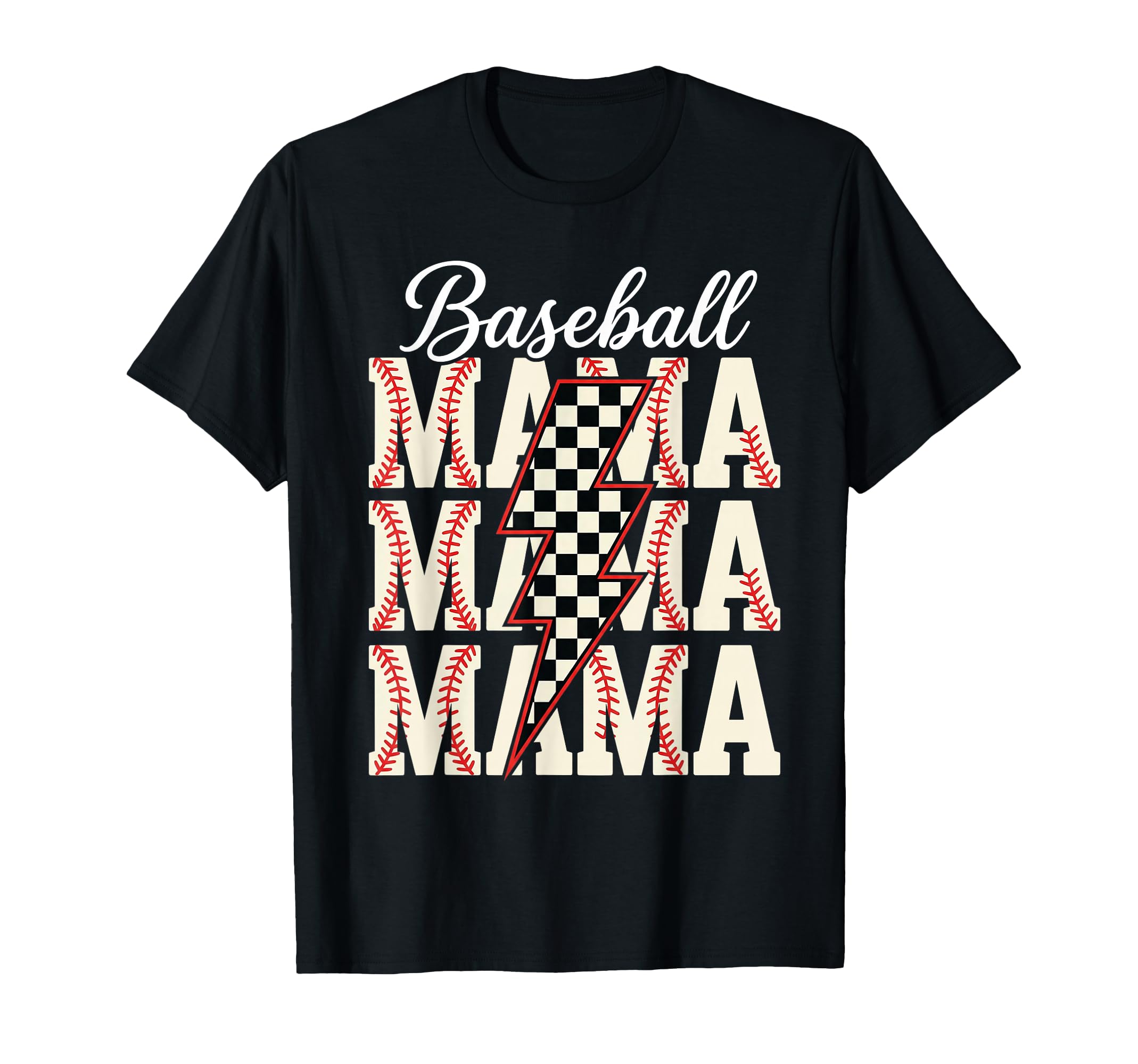 Checkered Baseball Mama Black White T-Shirt - Novelty Apparel for Adults - T-Shirt, Sweatshirt, Hoodie