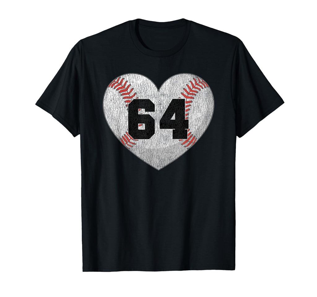 Baseball Number 64 Distressed Heart T-Shirt - Graphic Print for Adults - T-Shirt, Sweatshirt, Hoodie