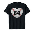 Baseball Number 64 Distressed Heart T-Shirt - Graphic Print for Adults - T-Shirt, Sweatshirt, Hoodie