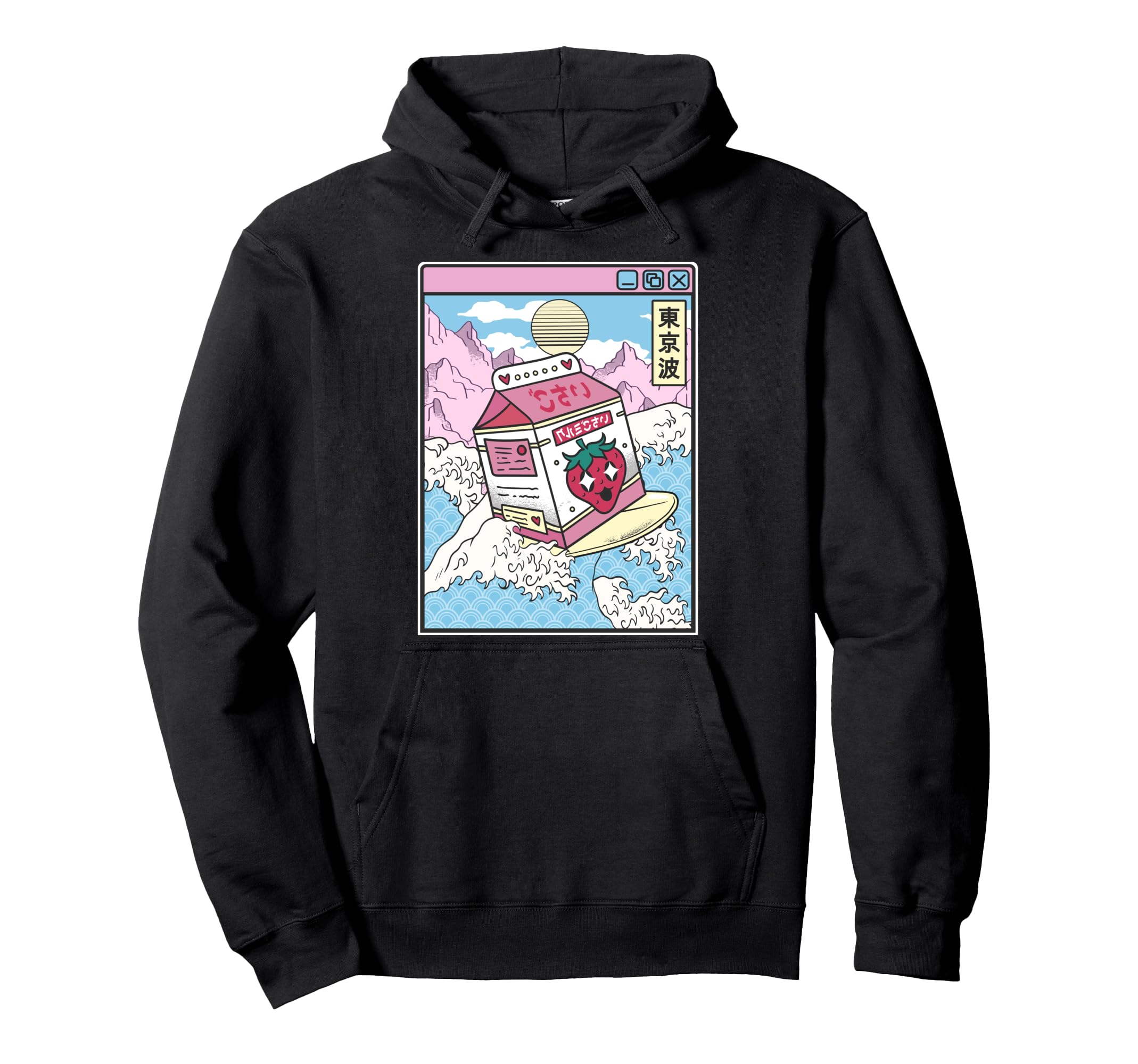 Surfing Strawberry Milk Carton Japan Hoodie - Fun Novelty Design Men Women - T-Shirt, Sweatshirt, Hoodie