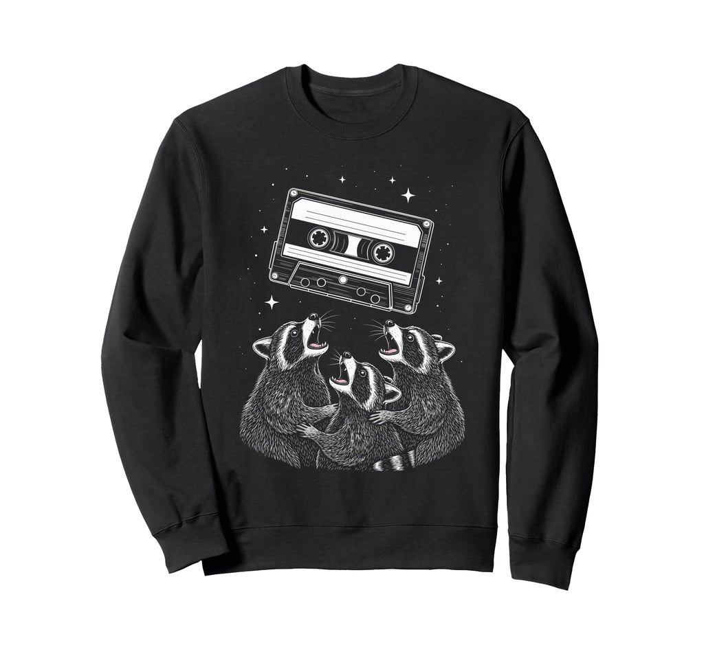 Cosmic Raccoons Worship Cassette Mixtape Sweatshirt - Graphic Print Unisex - T-Shirt, Sweatshirt, Hoodie