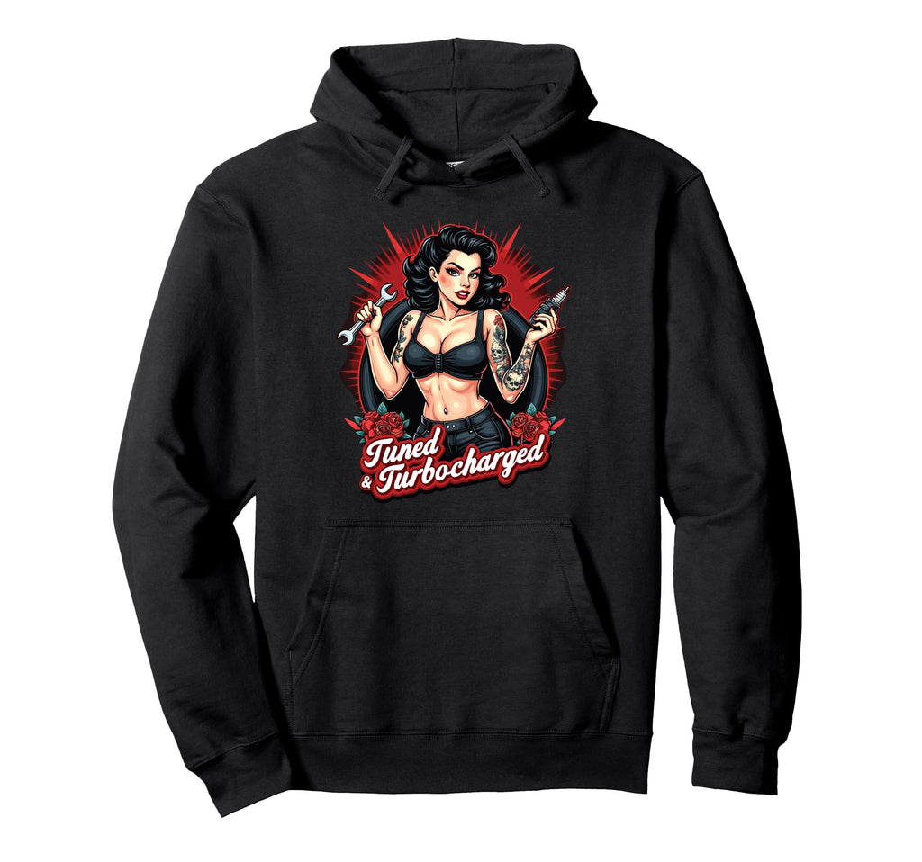 Tuned Turbocharged Car Tuning Pin Up Hoodie - Novelty Apparel Men Women - T-Shirt, Sweatshirt, Hoodie