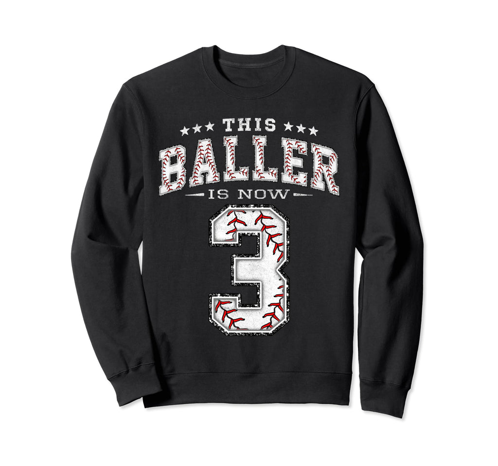3 Years Old Birthday Baseball Theme Sweatshirt - Trendy Graphic Men Women - T-Shirt, Sweatshirt, Hoodie