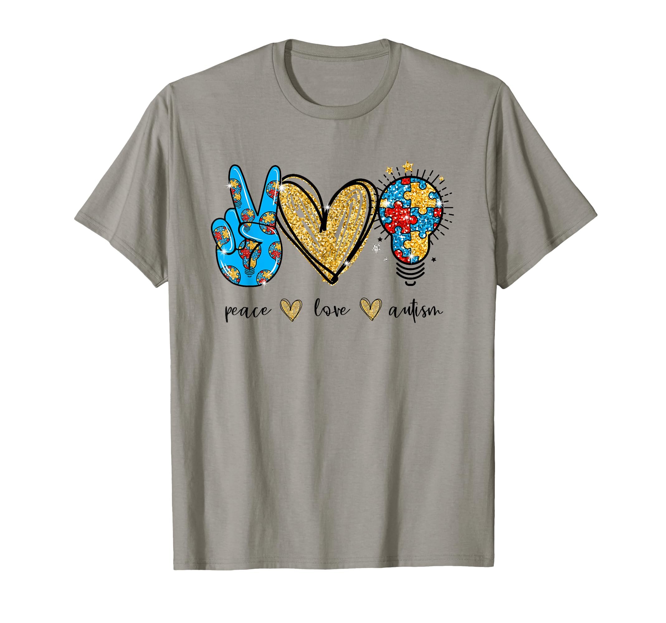 Peace Love Autism Puzzle Ribbon Gift T-Shirt - Custom Art Print Unisex - T-Shirt, Sweatshirt, Hoodie