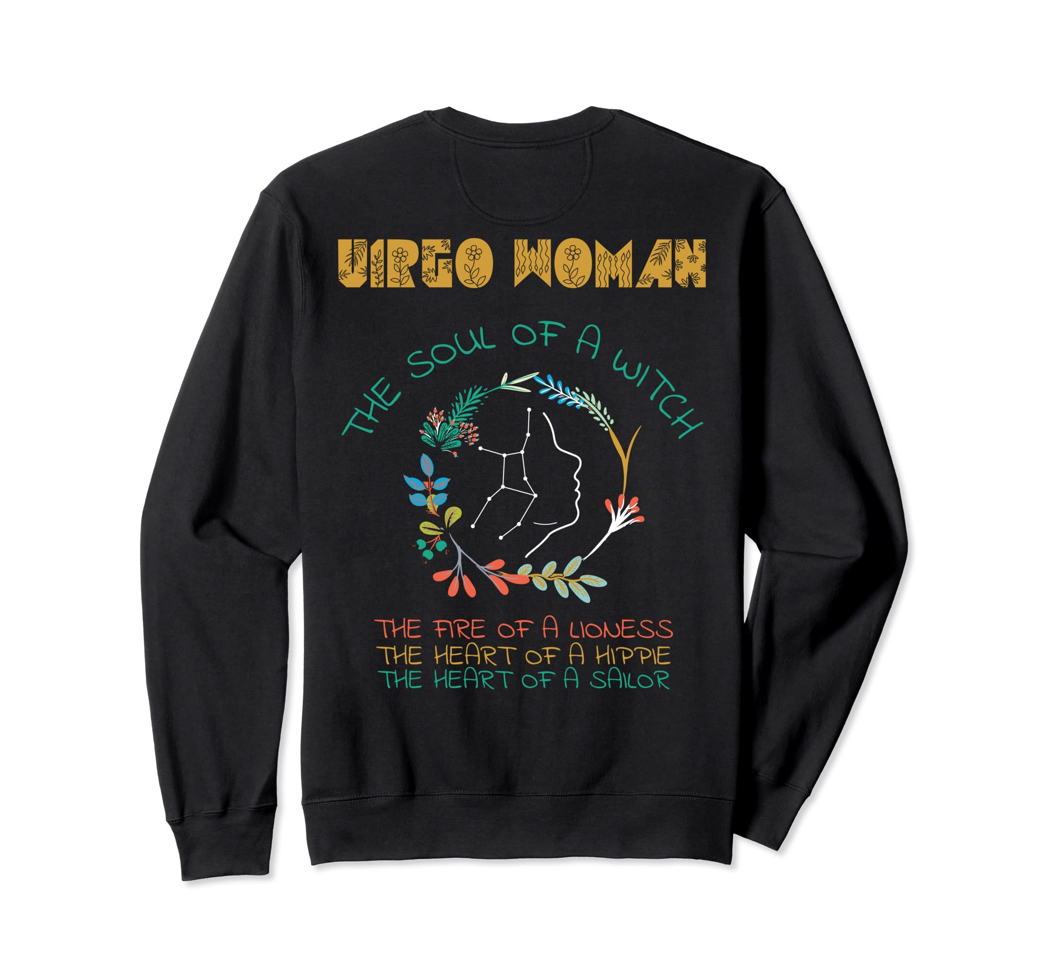 Virgo Boho Birthday Star Sign Back Sweatshirt - Trendy Graphic for Adults - T-Shirt, Sweatshirt, Hoodie