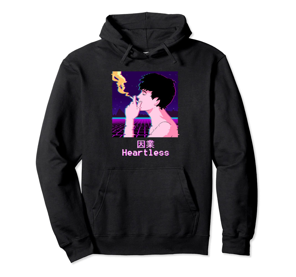 Sad Smoking Japanese Glitch Aesthetic Hoodie - Unique Graphic Unisex - T-Shirt, Sweatshirt, Hoodie