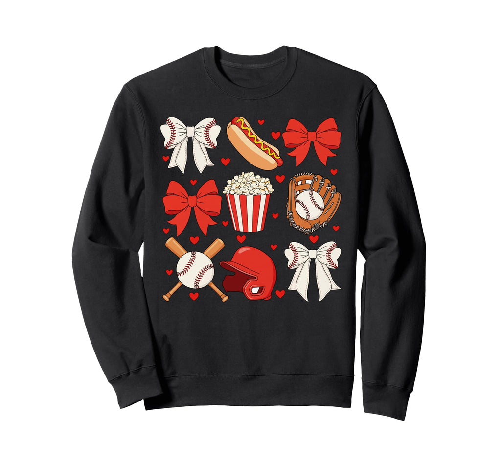 Baseball Bow Baseball Mom Mama Sweatshirt - Unique Graphic Men Women - T-Shirt, Sweatshirt, Hoodie