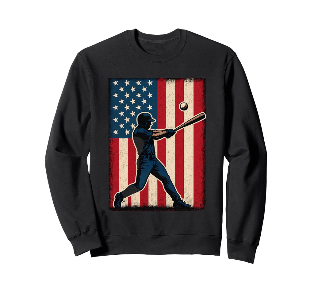 American Flag Baseball Flag Dad Sweatshirt - Aesthetic Graphic for Adults - T-Shirt, Sweatshirt, Hoodie