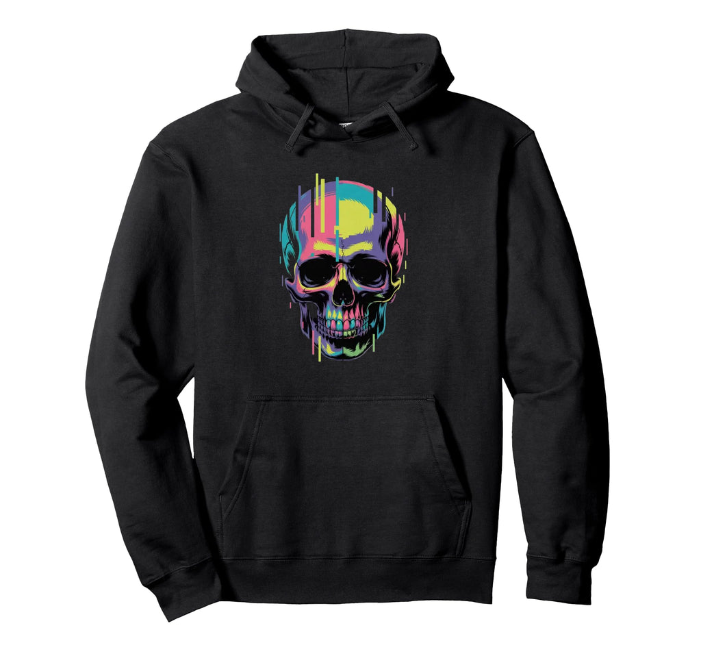 Vibrant Glitch Skull Vaporwave Hoodie - Streetwear Style for Adults - T-Shirt, Sweatshirt, Hoodie