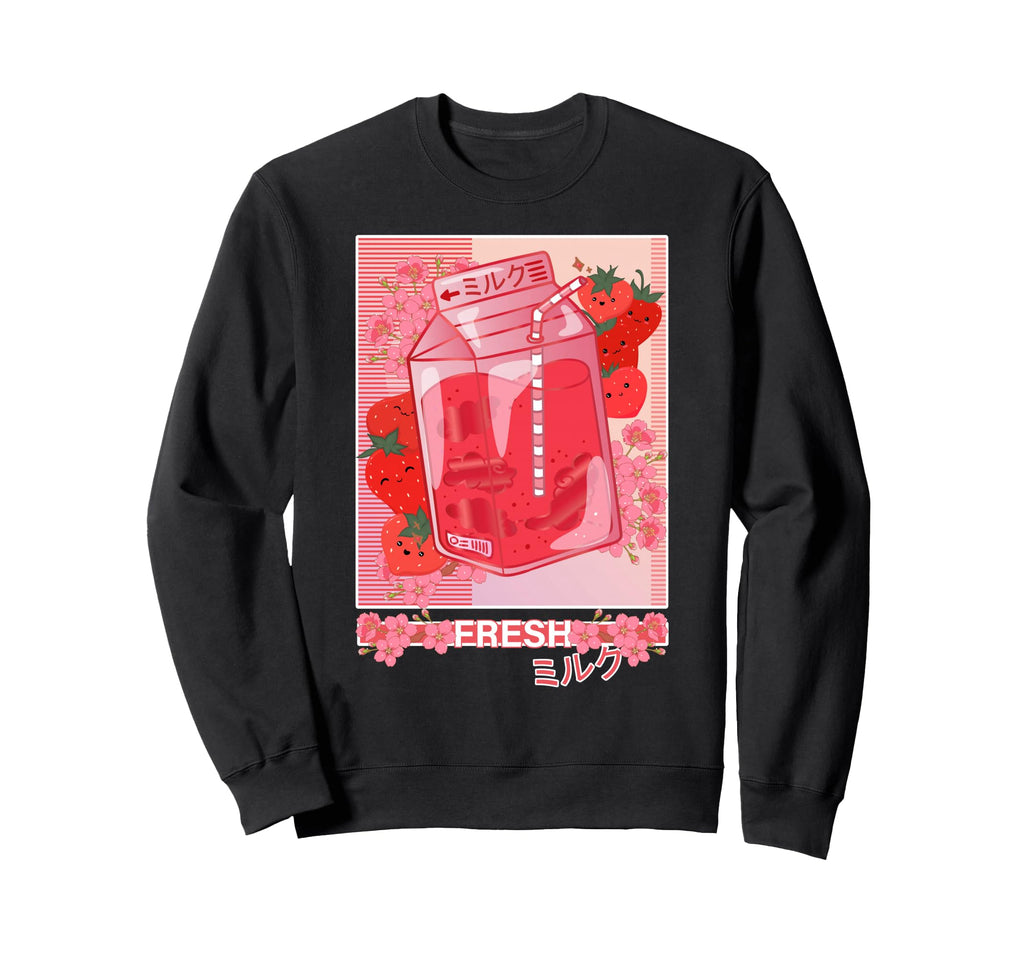 Japanese 90S Kawaii Strawberry Milkshake Sweatshirt - Trendy Graphic Unisex - T-Shirt, Sweatshirt, Hoodie