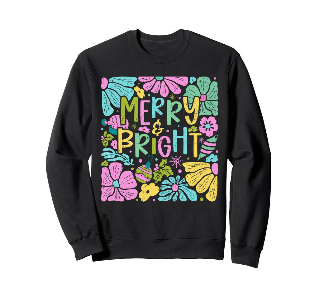 Merry And Bright Boho Floral Sweatshirt - Trendy Graphic for Adults - T-Shirt, Sweatshirt, Hoodie