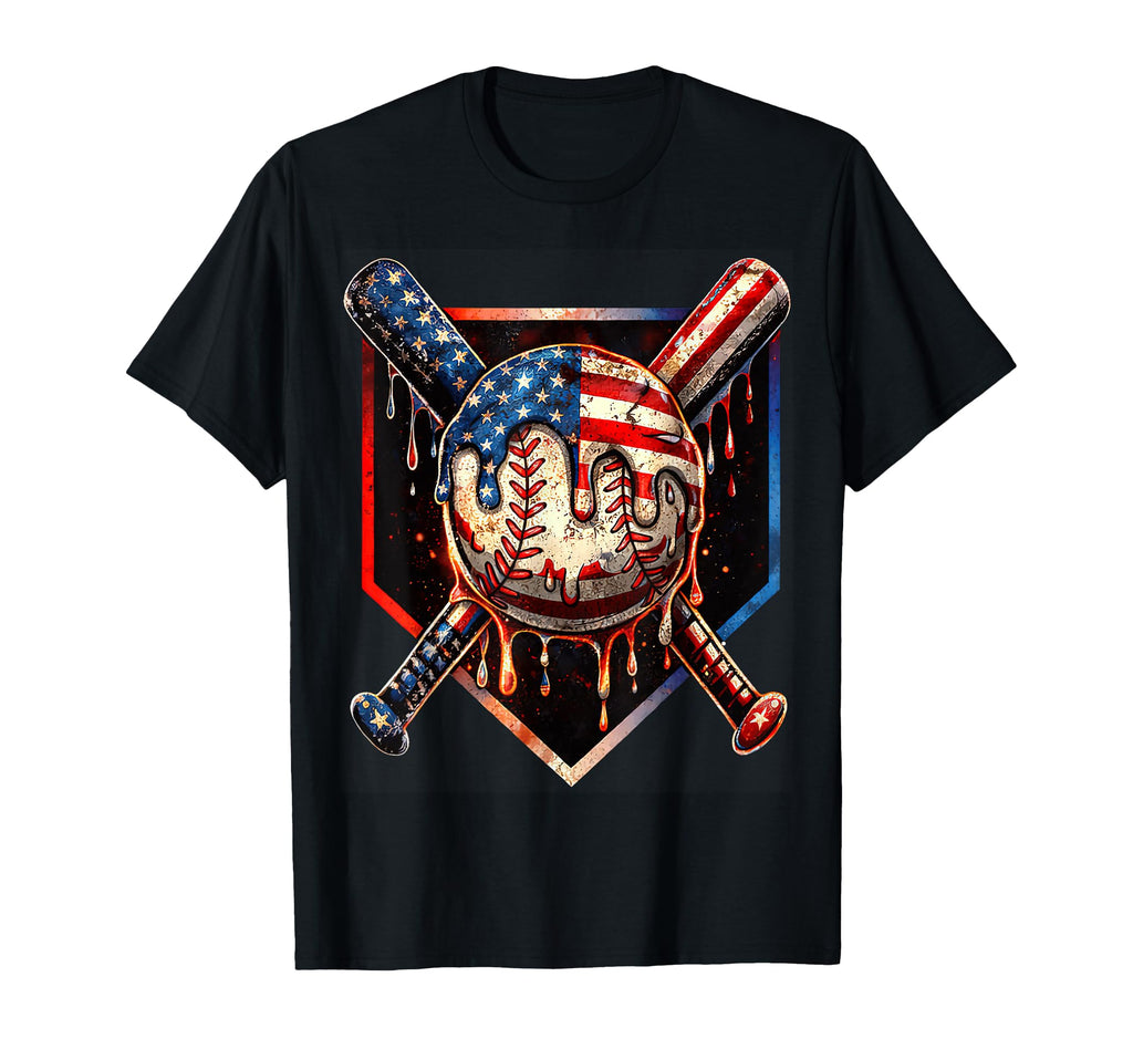 Baseball Drip American Flag 4Th July T-Shirt - Fun Novelty Design Unisex - T-Shirt, Sweatshirt, Hoodie