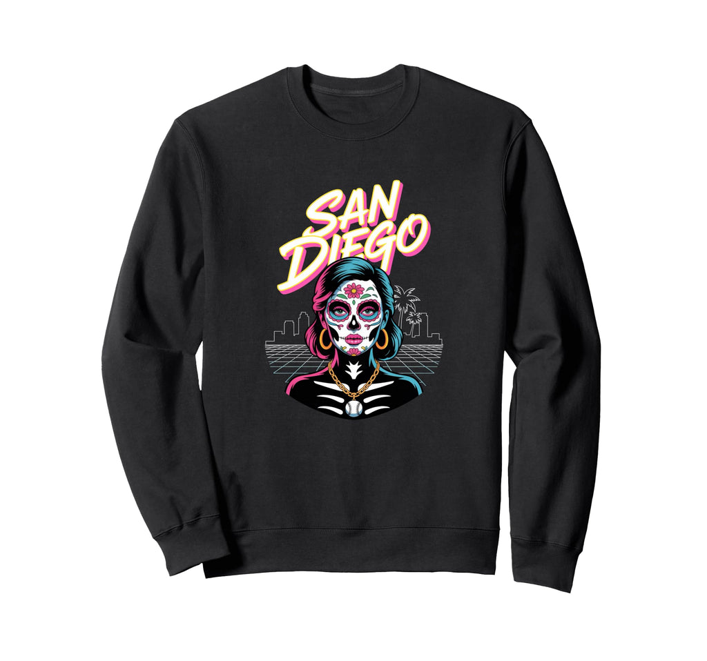 San Diego Sugar Skull Synthwave Sweatshirt - Casual Everyday Wear Unisex - T-Shirt, Sweatshirt, Hoodie