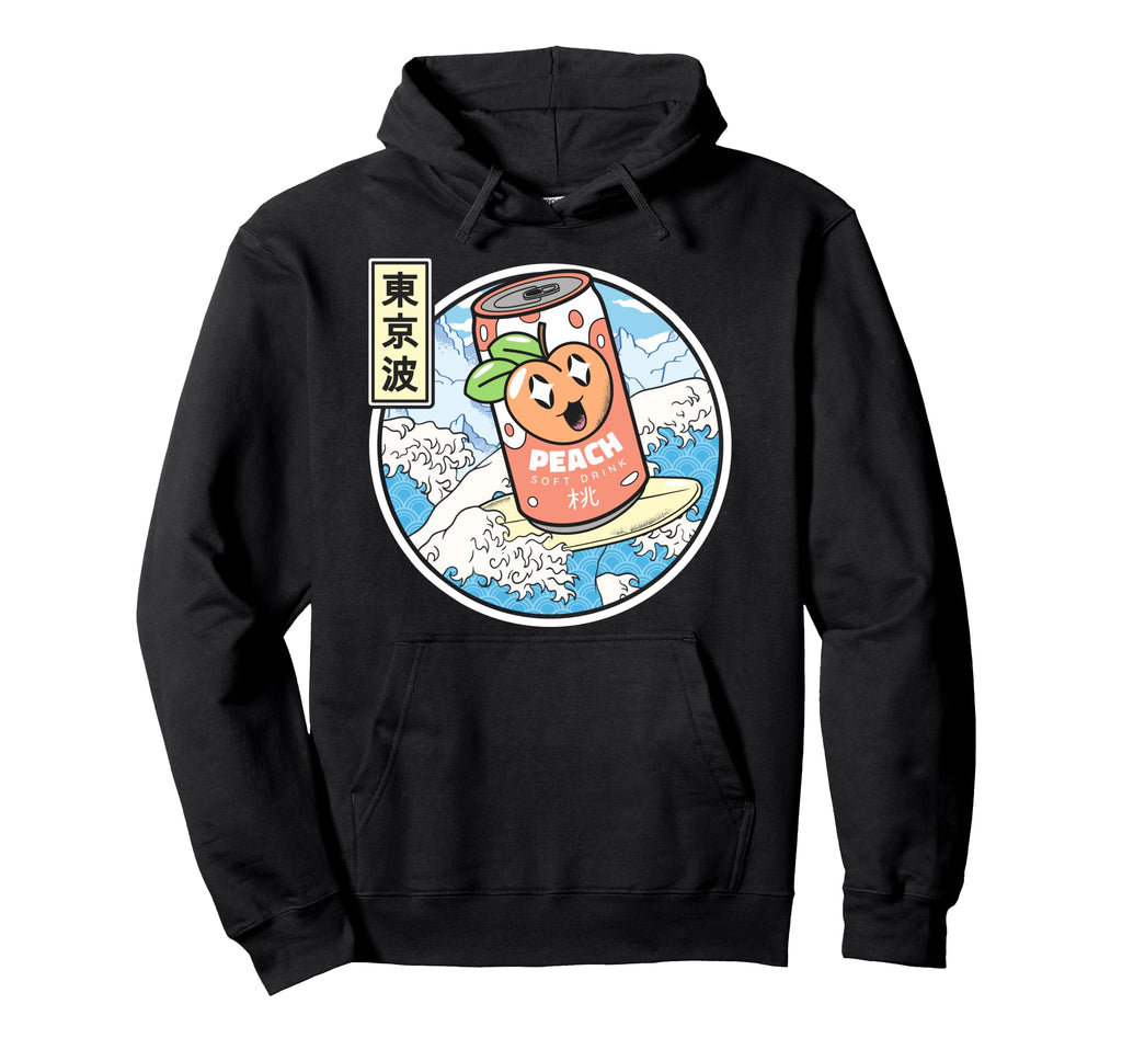 Surfing Peach Soda Japanese Waves Hoodie - Graphic Print for Adults - T-Shirt, Sweatshirt, Hoodie