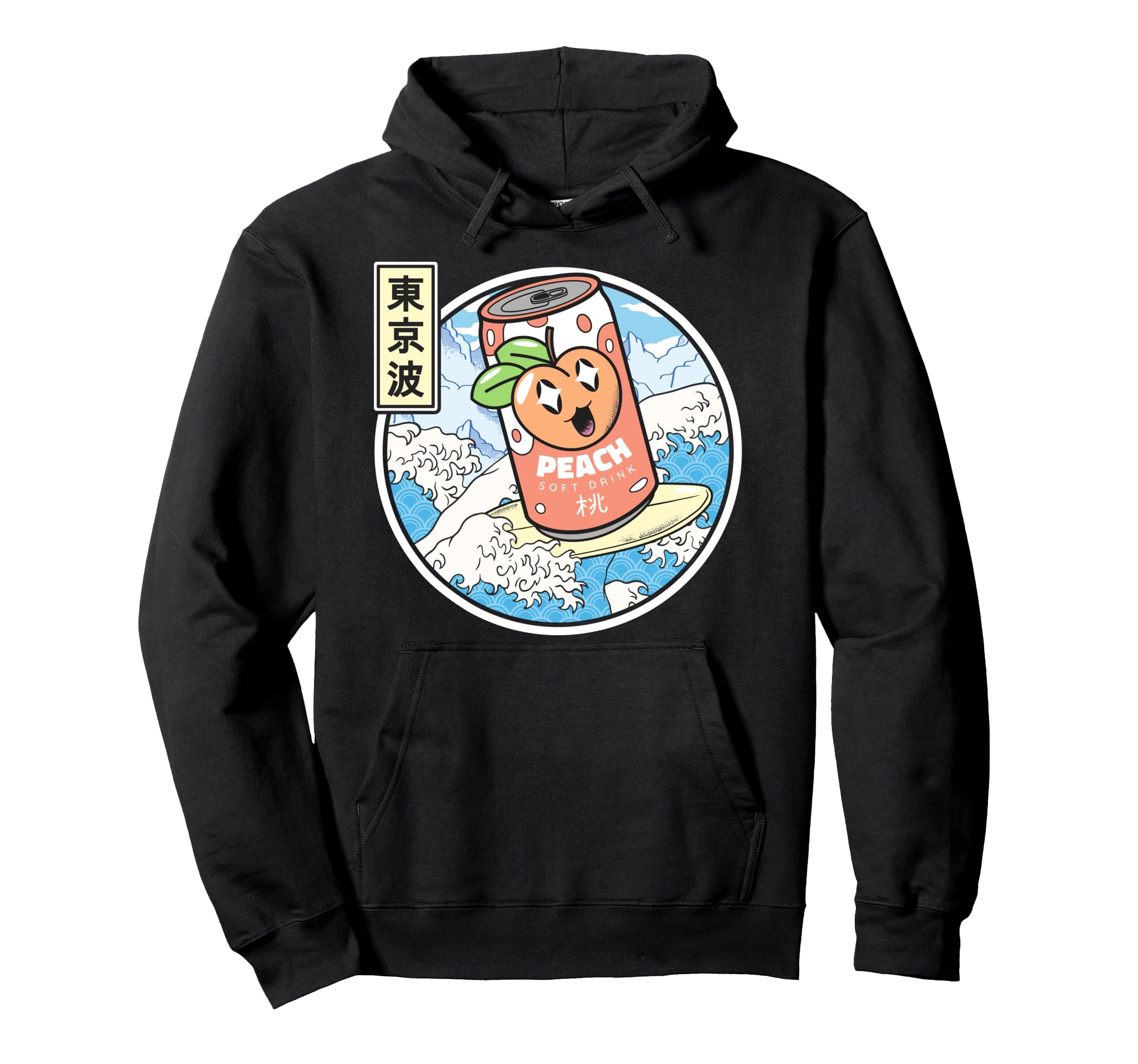 Surfing Peach Soda Japanese Waves Hoodie - Graphic Print for Adults - T-Shirt, Sweatshirt, Hoodie