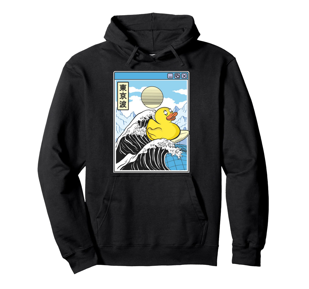 Happy Rubber Duck Surfing Kanagawa Wave Hoodie - Trendy Graphic for Adults - T-Shirt, Sweatshirt, Hoodie