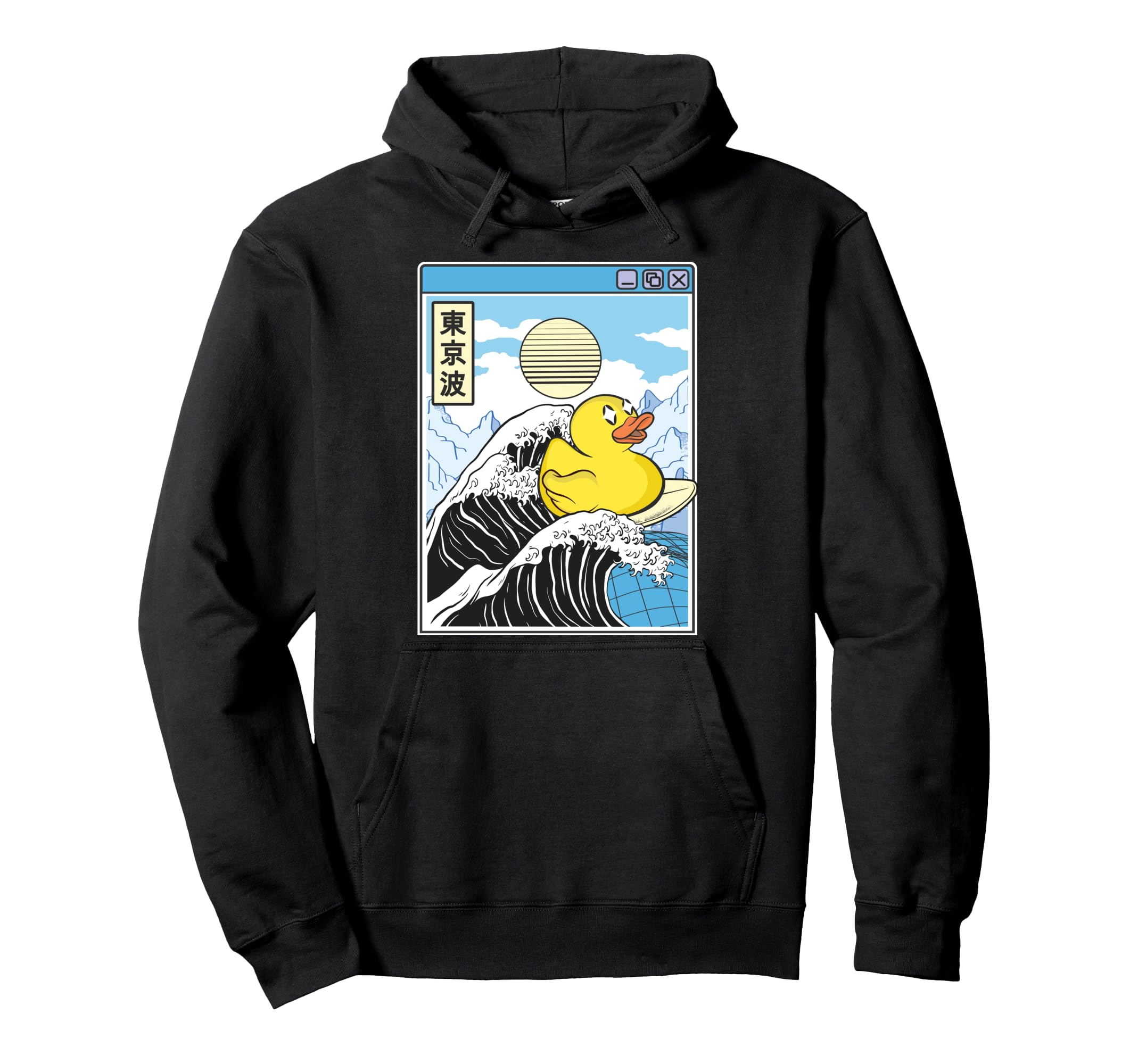 Happy Rubber Duck Surfing Kanagawa Wave Hoodie - Trendy Graphic for Adults - T-Shirt, Sweatshirt, Hoodie
