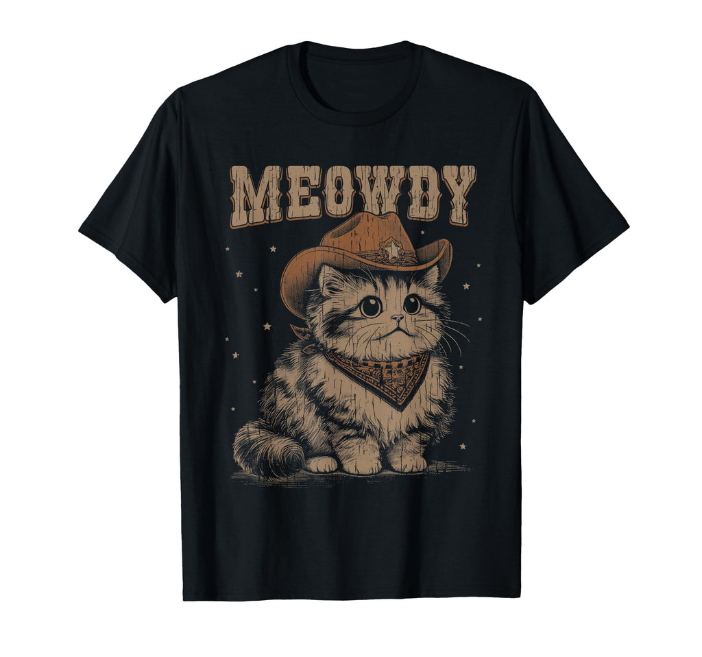 Meowdy Cat Funny Western Cowboy T-Shirt - Minimalist Print for Adults - T-Shirt, Sweatshirt, Hoodie