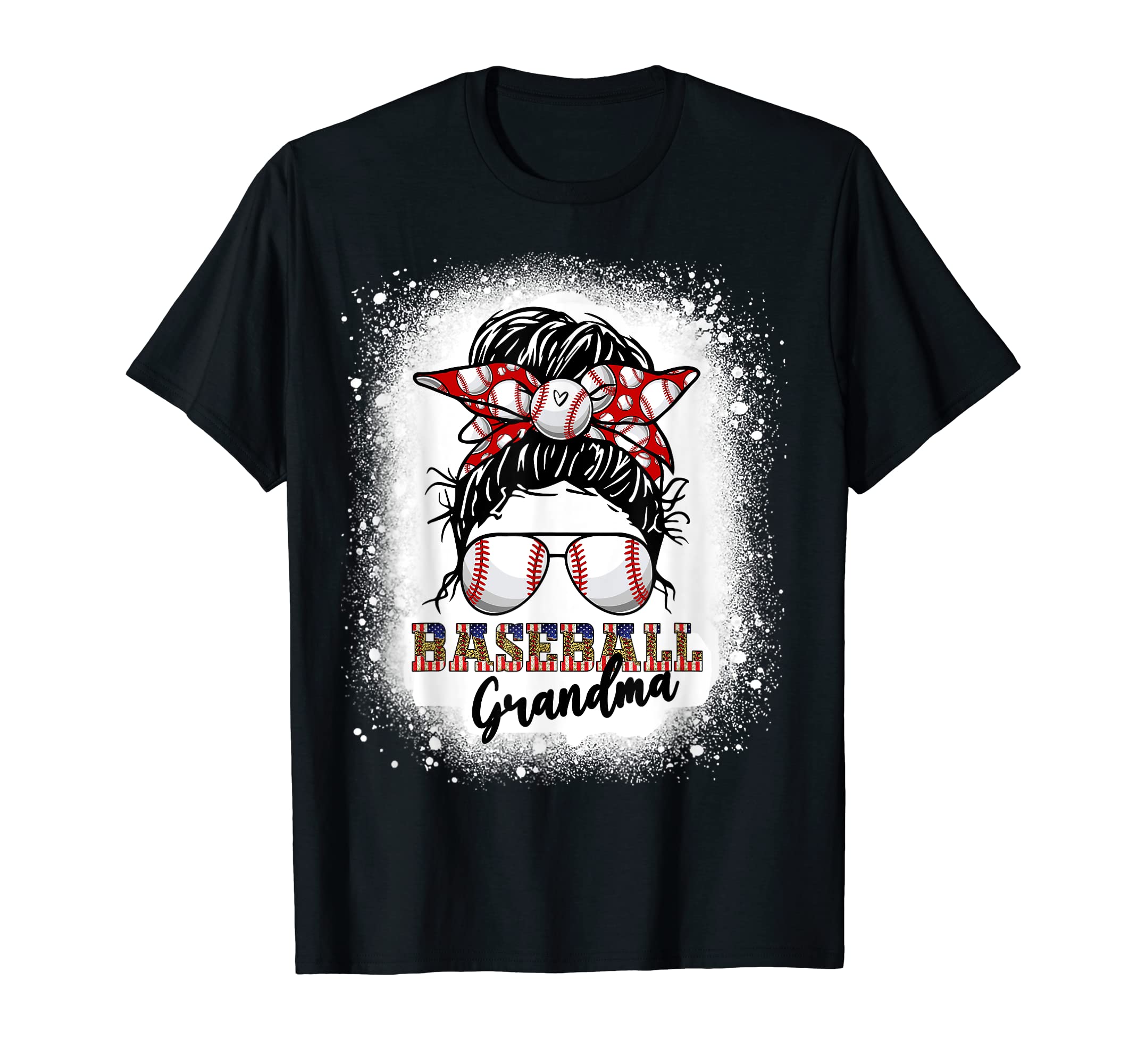 Baseball Grandma Messy Bun Hair Leopard T-Shirt - Graphic Print Unisex - T-Shirt, Sweatshirt, Hoodie