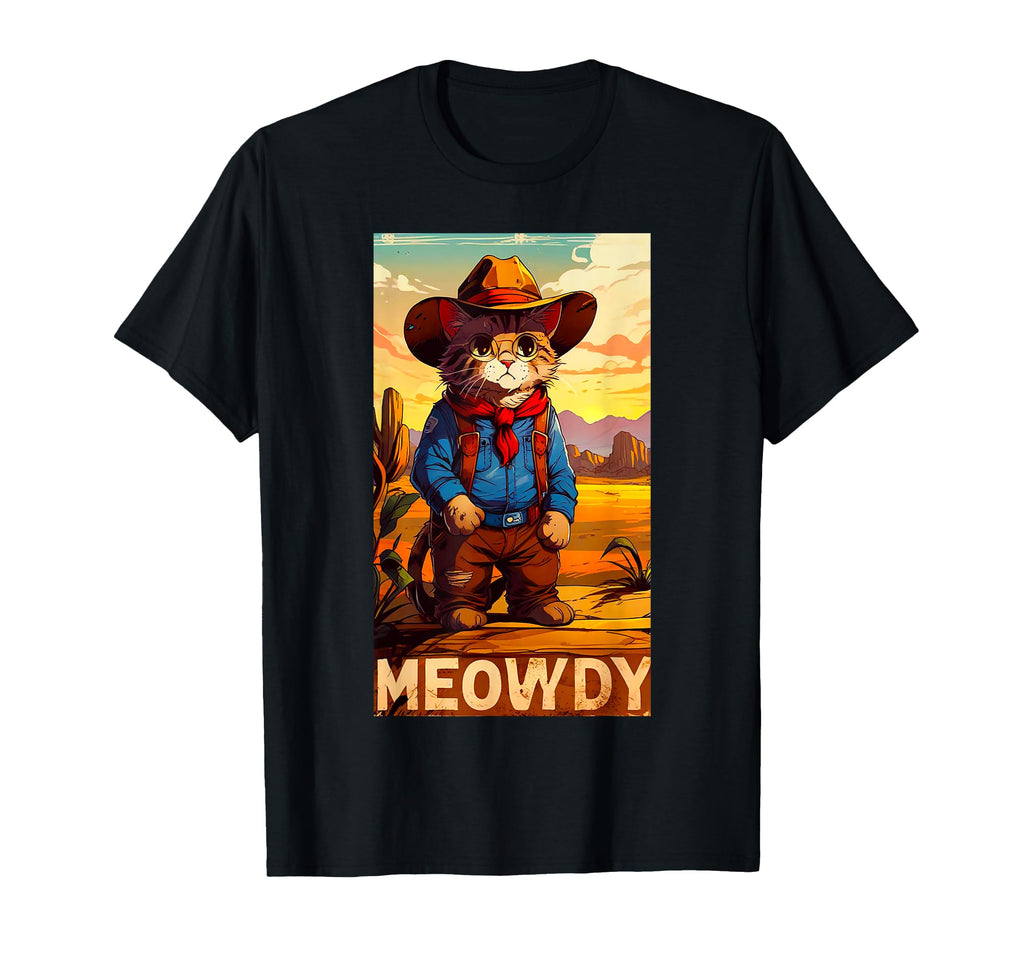 Meowdy Partner Funny Country Side Cat Hat T-Shirt - Novelty Apparel Unisex - T-Shirt, Sweatshirt, Hoodie