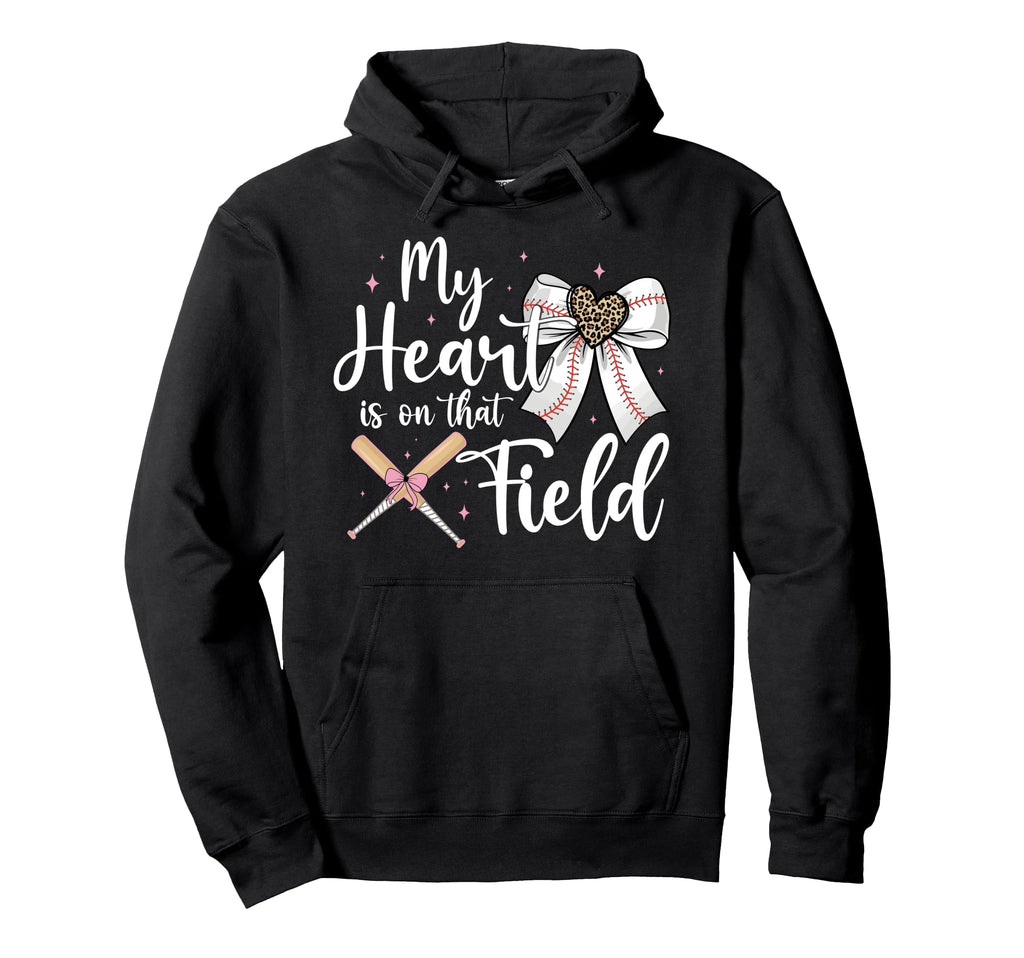 Baseball Mom My Heart Is That Field Bow Hoodie - Trendy Graphic for Adults - T-Shirt, Sweatshirt, Hoodie