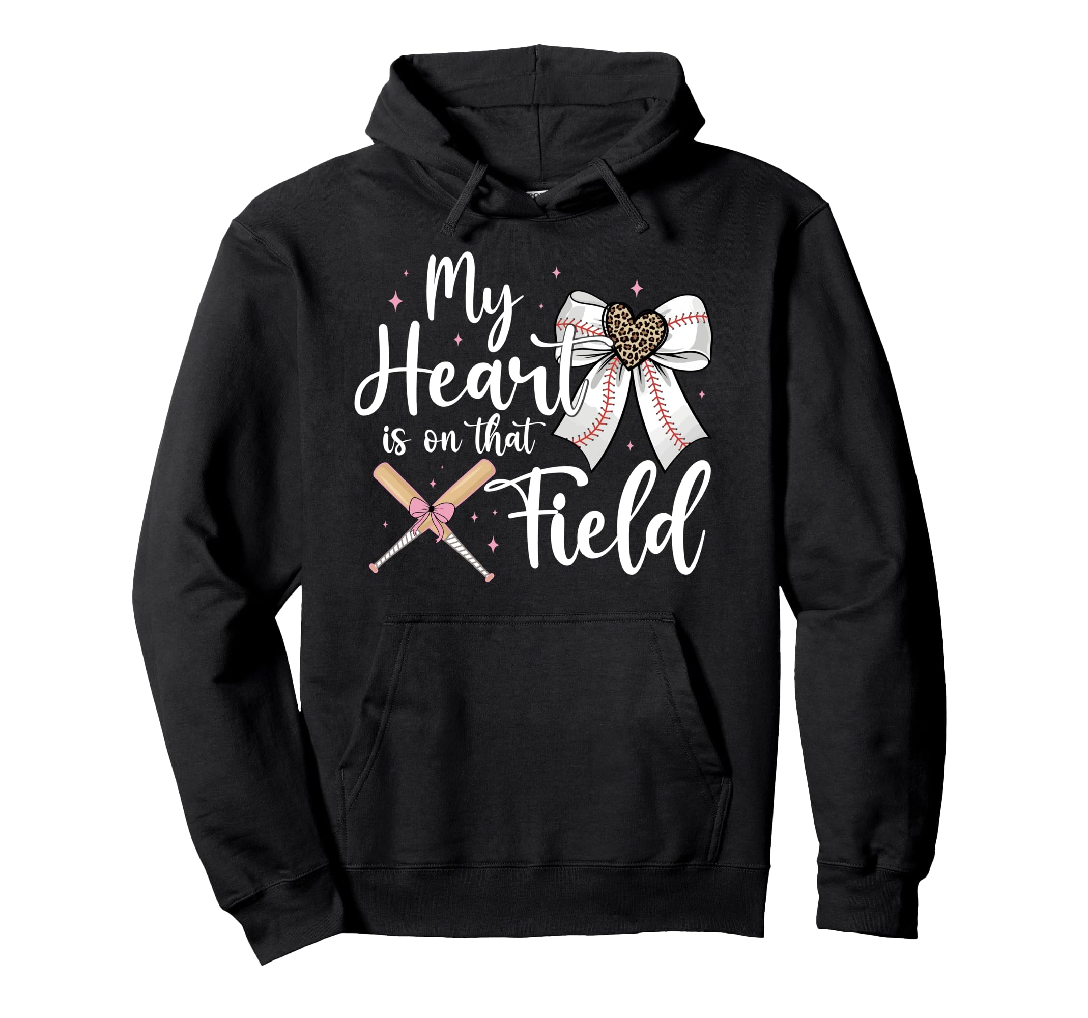 Baseball Mom My Heart Is That Field Bow Hoodie - Trendy Graphic for Adults - T-Shirt, Sweatshirt, Hoodie