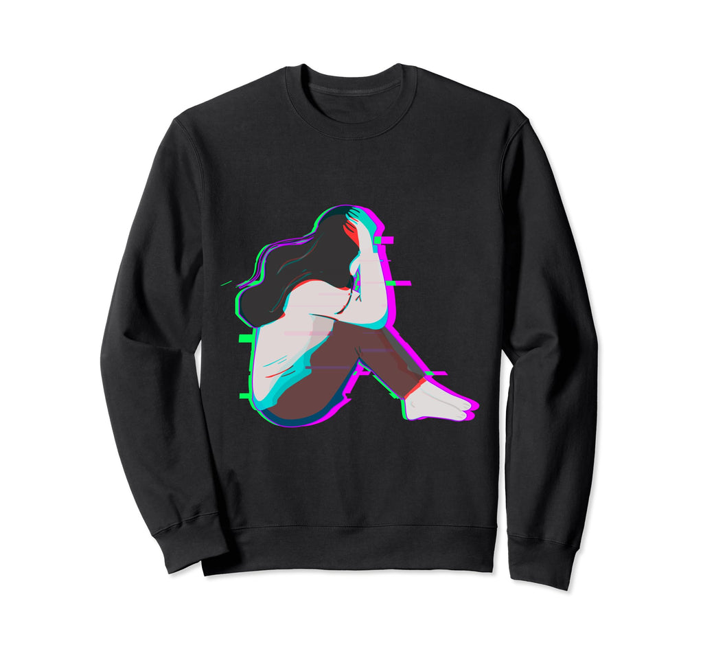 Sad Antisocial Glitch Aesthetic Sweatshirt - Trendy Graphic Unisex - T-Shirt, Sweatshirt, Hoodie