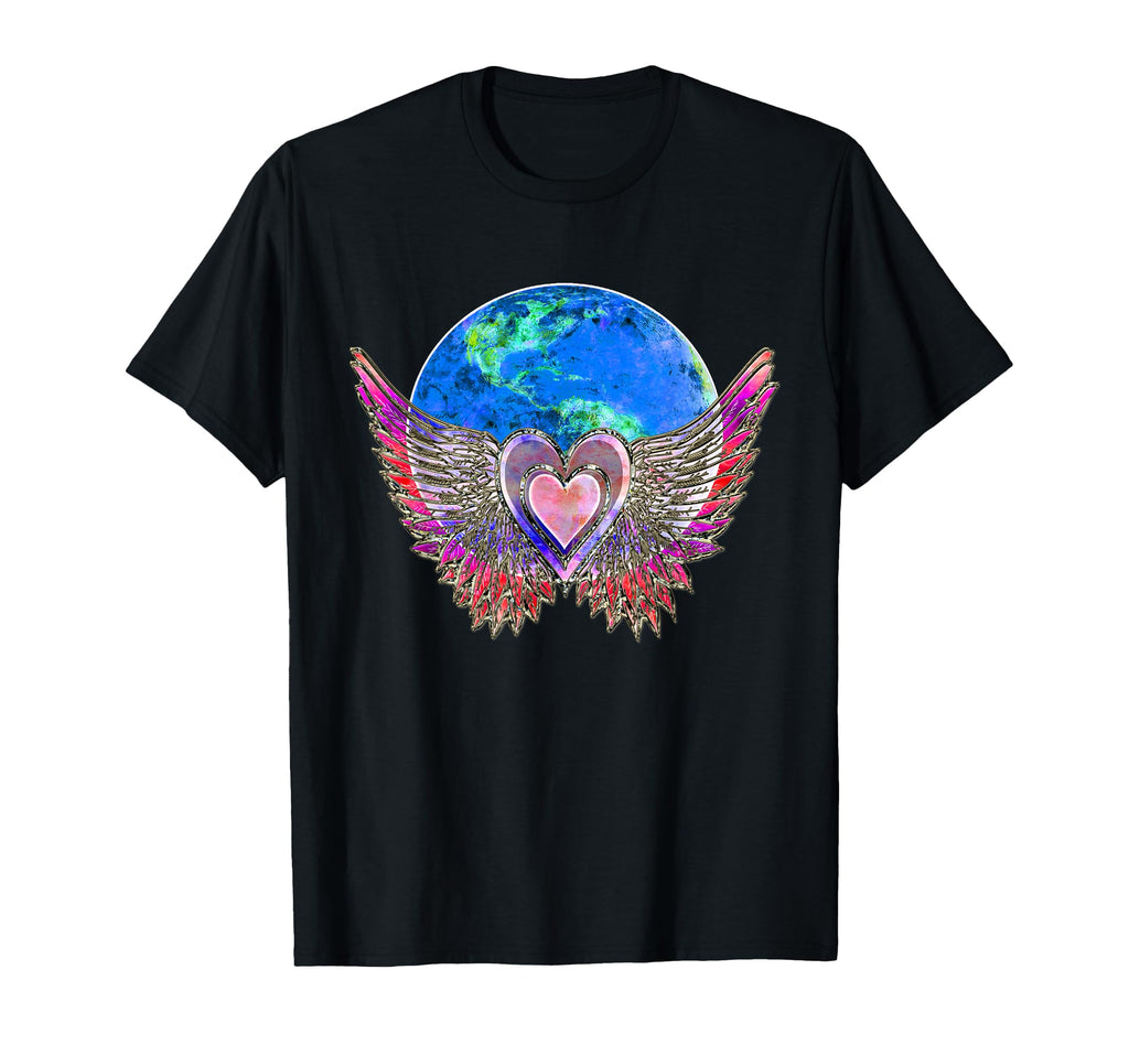 Heart Angel Wings Earth Love Peace T-Shirt - Novelty Apparel Unisex - T-Shirt, Sweatshirt, Hoodie