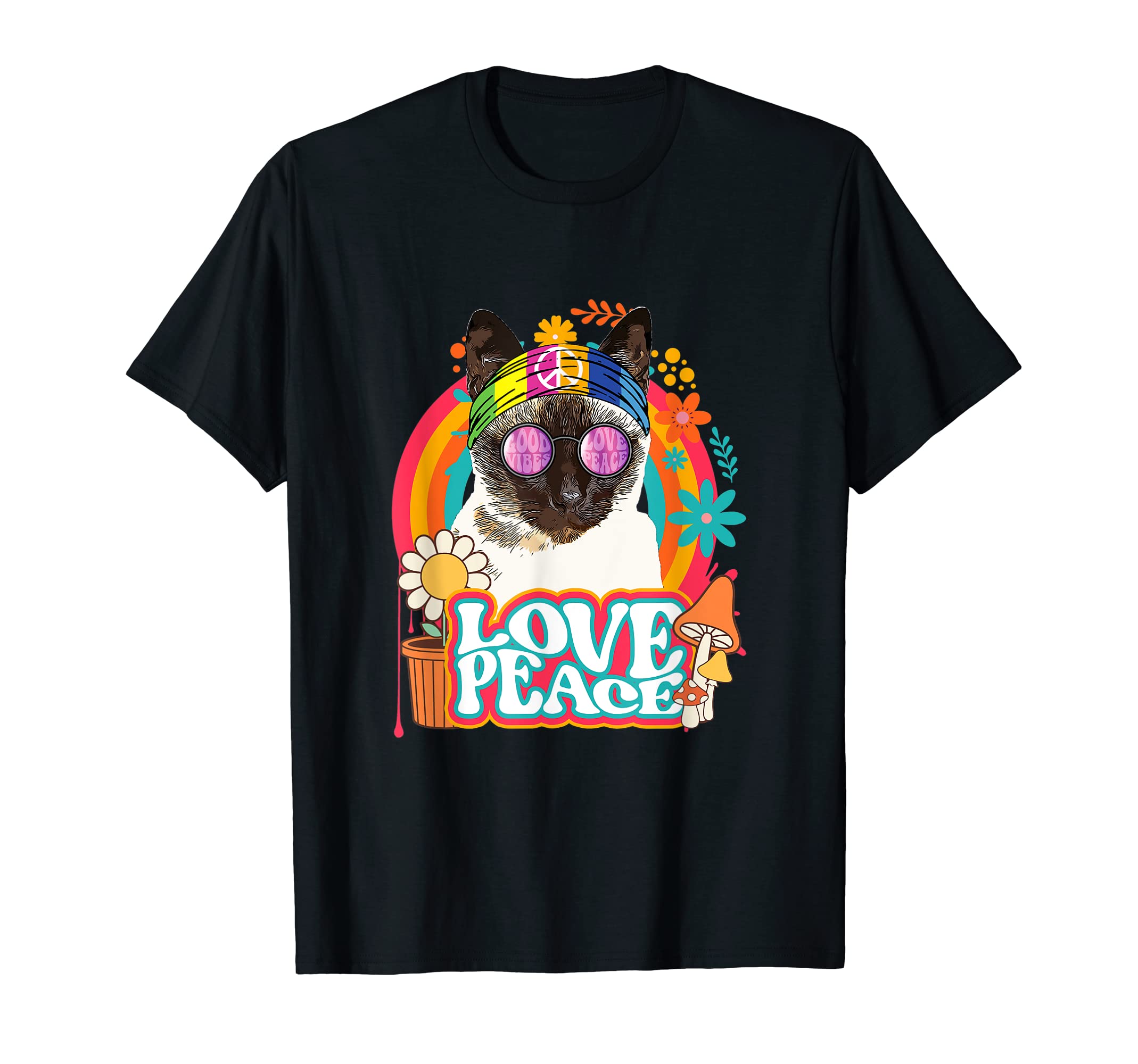 Hippie Cat Rainbow 60S 70S Peace Sign T-Shirt - Graphic Print Men Women - T-Shirt, Sweatshirt, Hoodie