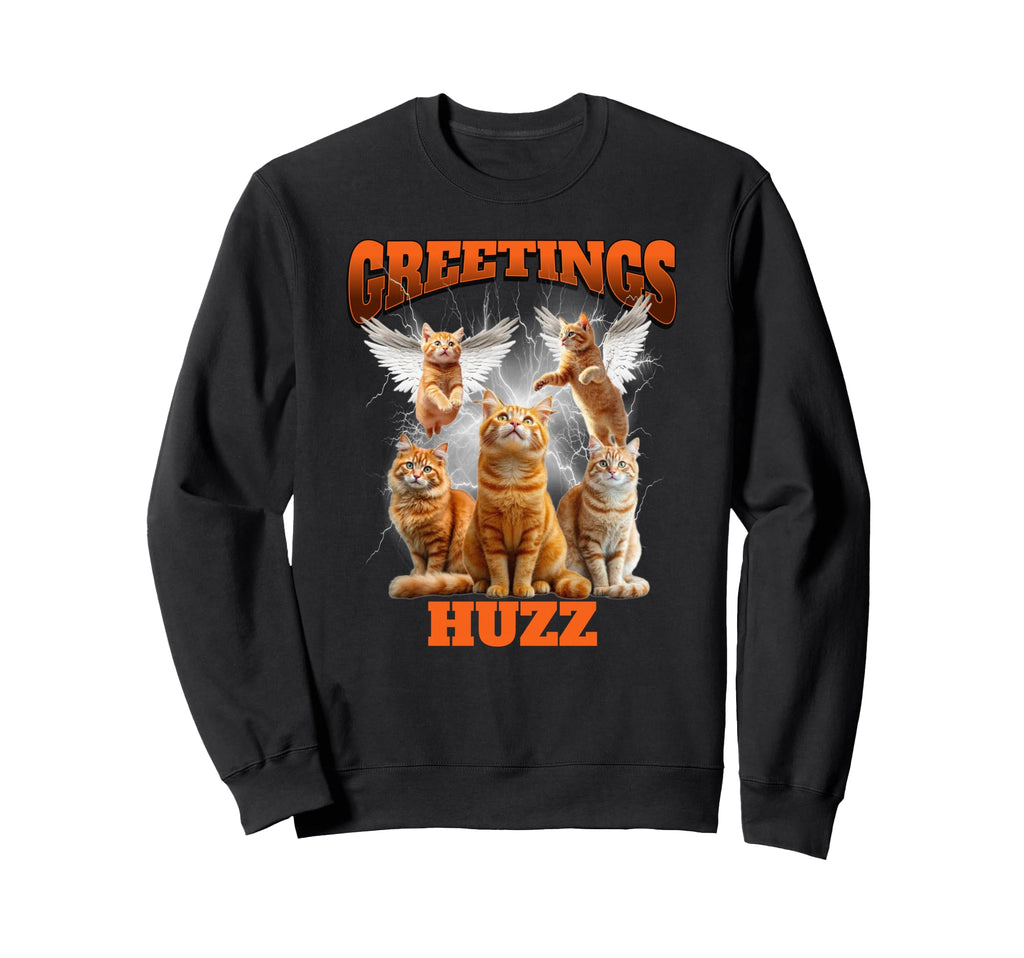 Greetings Huzz Bootleg Cat Meme Y2K Sweatshirt - Minimalist Print Unisex - T-Shirt, Sweatshirt, Hoodie