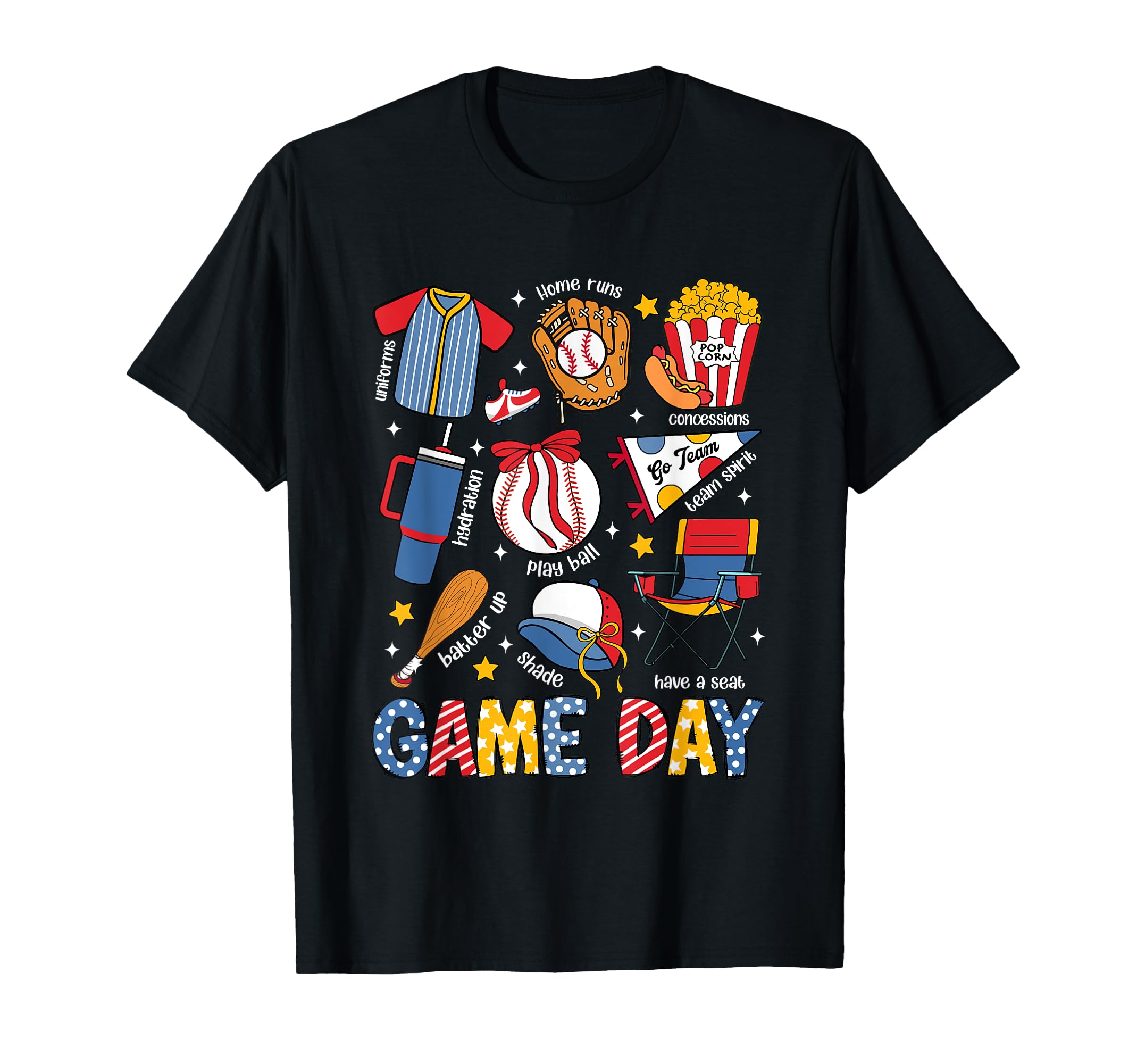 Game Day Baseball Bow Funny Baseball T-Shirt - Minimalist Print Men Women - T-Shirt, Sweatshirt, Hoodie