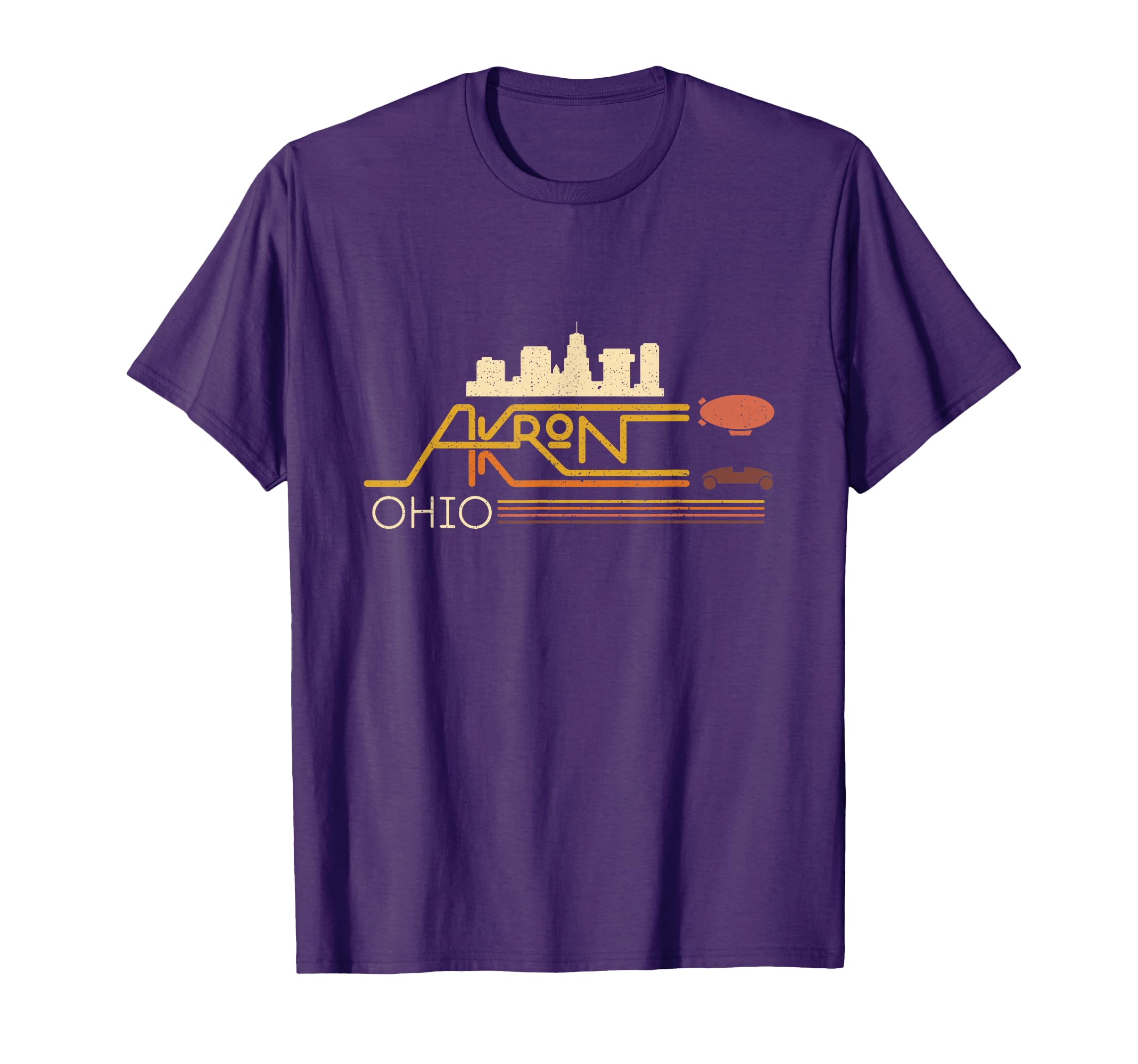 Akron Ohio Skyline Akron Blimp Stripes T-Shirt - Graphic Print for Adults - T-Shirt, Sweatshirt, Hoodie
