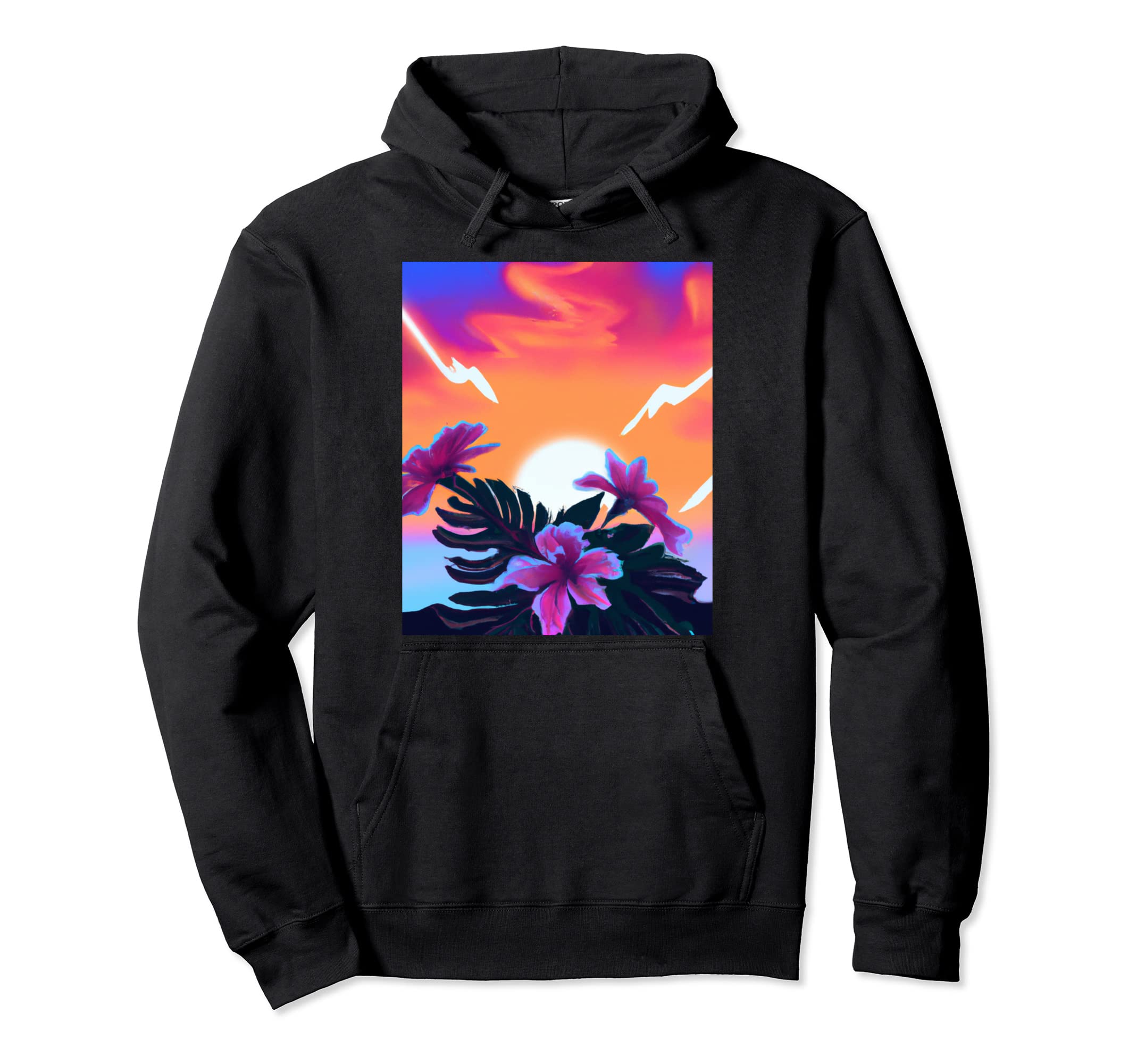 Hawaii Vaporwave Sunset Synthwave Hawaiian Hoodie - Trendy Graphic Unisex - T-Shirt, Sweatshirt, Hoodie