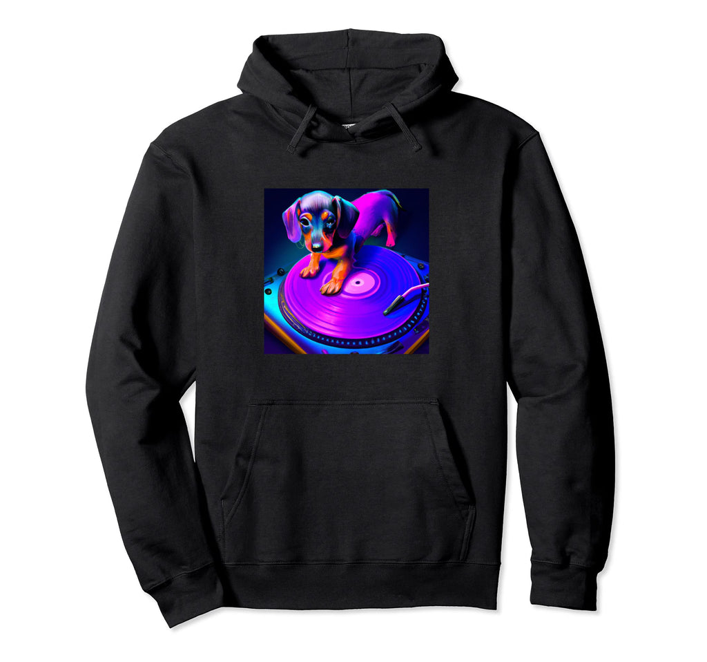 Dachshund Dj Vaporwave Aesthetic Dog Hoodie - Casual Everyday Wear Unisex - T-Shirt, Sweatshirt, Hoodie
