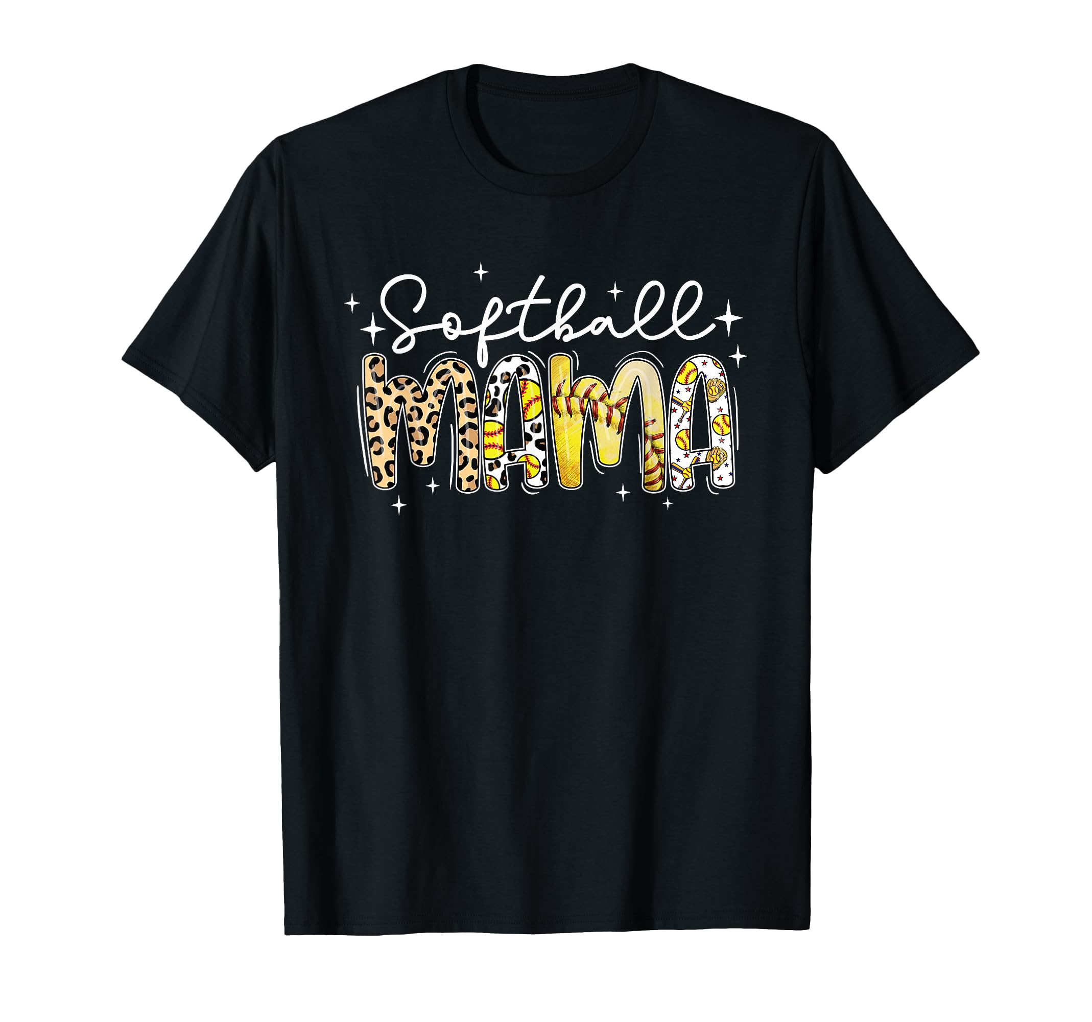 Softball Mama Leopard Game Day T-Shirt - Custom Art Print Men Women - T-Shirt, Sweatshirt, Hoodie