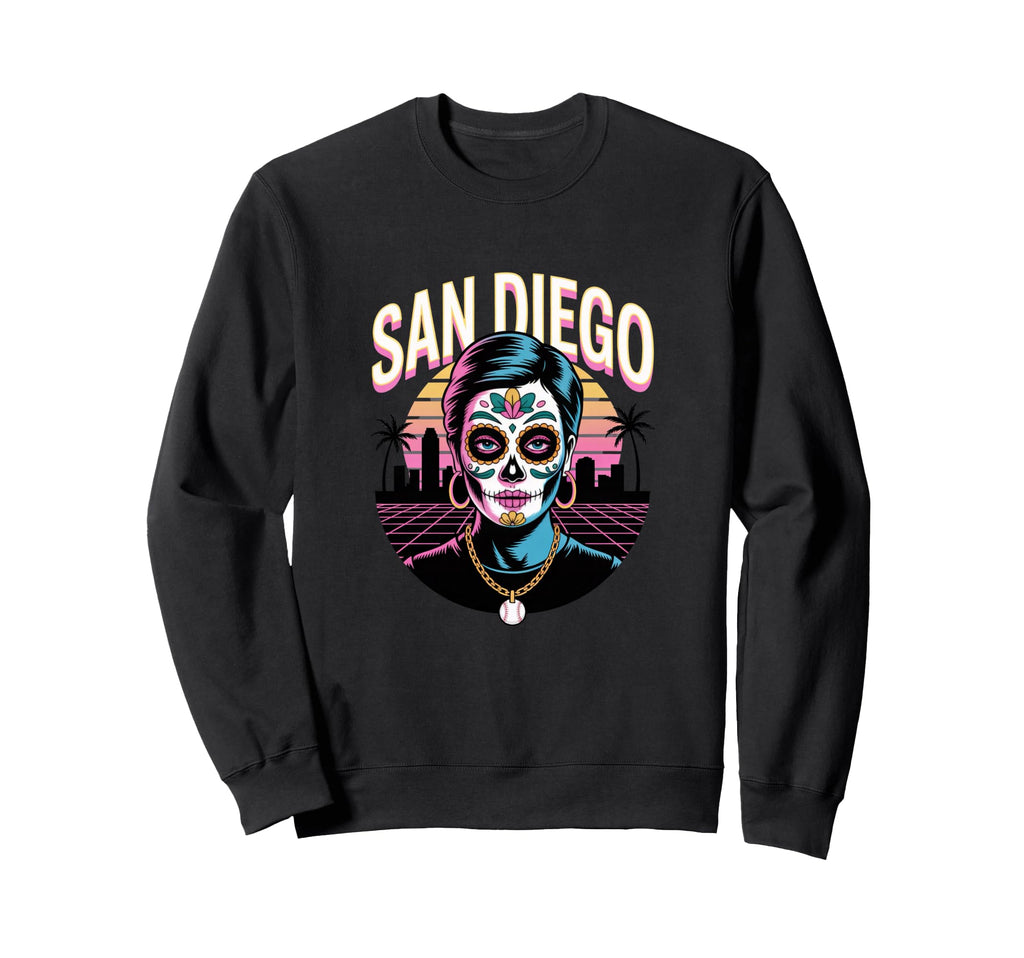 San Diego Sugar Skull Synthwave Sweatshirt - Aesthetic Graphic for Adults - T-Shirt, Sweatshirt, Hoodie