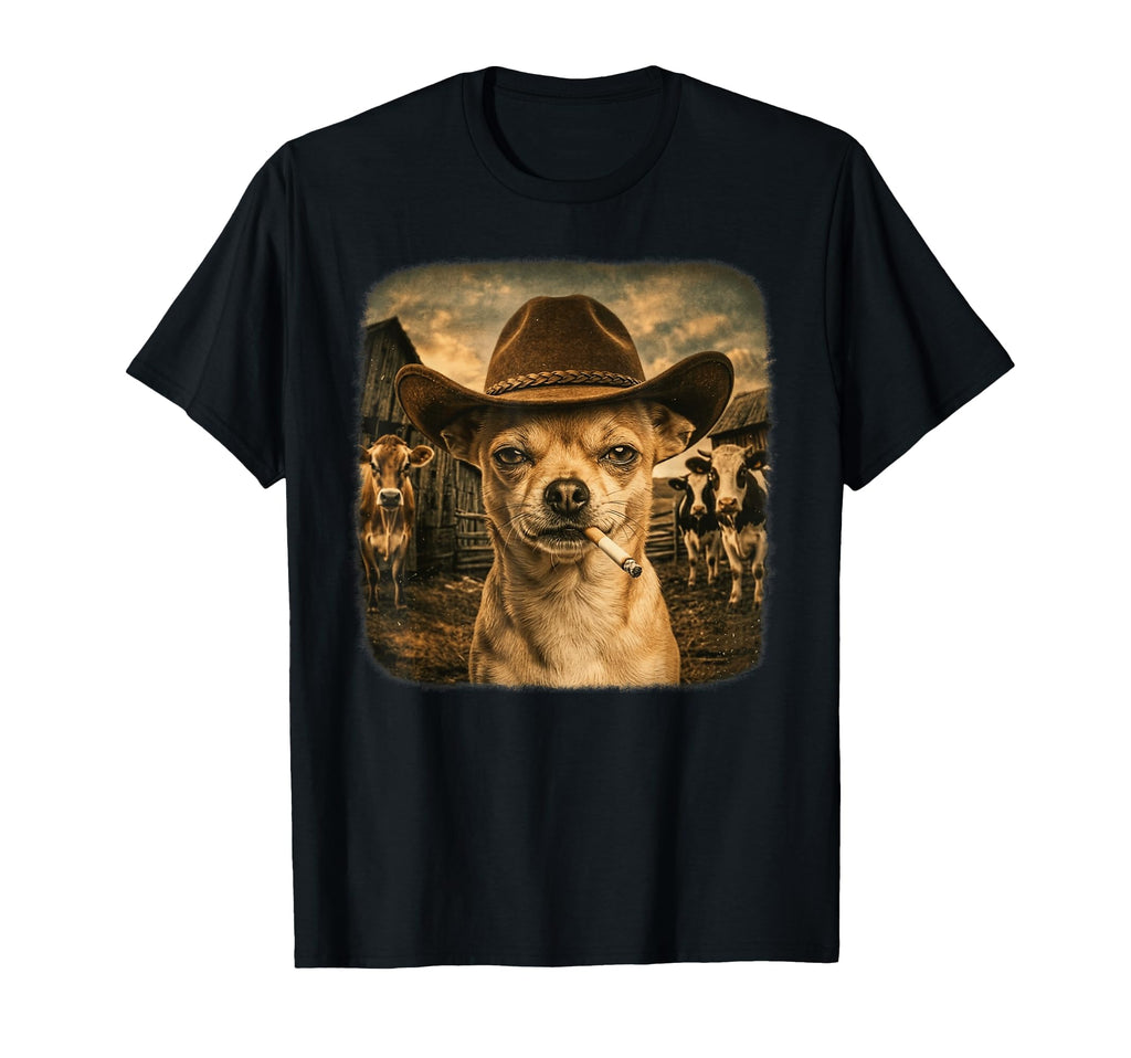 Funny Cowboy Chihuahua Smoking Cigarette T-Shirt - Trendy Graphic Unisex - T-Shirt, Sweatshirt, Hoodie