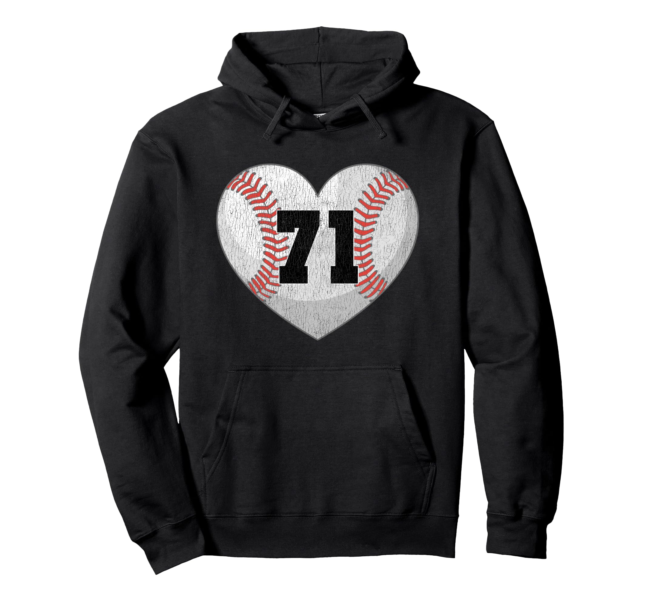 Baseball Number 71 Distressed Heart Hoodie - Custom Art Print Men Women - T-Shirt, Sweatshirt, Hoodie