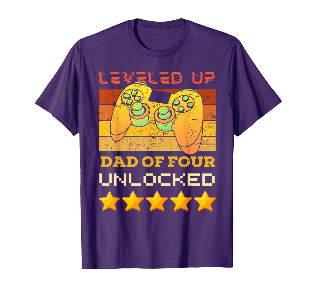 Leveled Up To Dad Four Father 4Th Time T-Shirt - Unique Graphic Unisex - T-Shirt, Sweatshirt, Hoodie