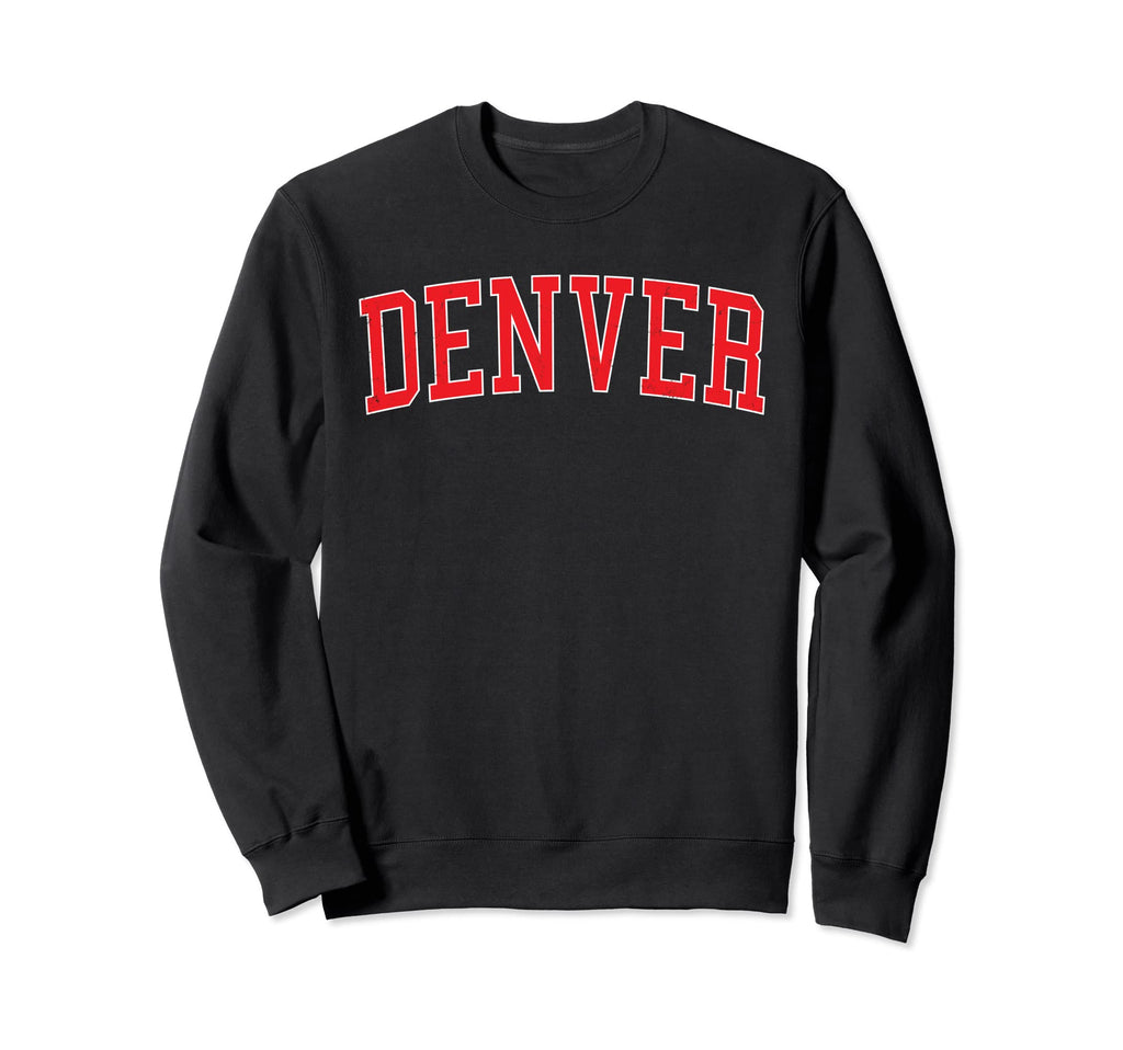 Denver Co Varsity Red Text Sweatshirt - Graphic Print Men Women - T-Shirt, Sweatshirt, Hoodie