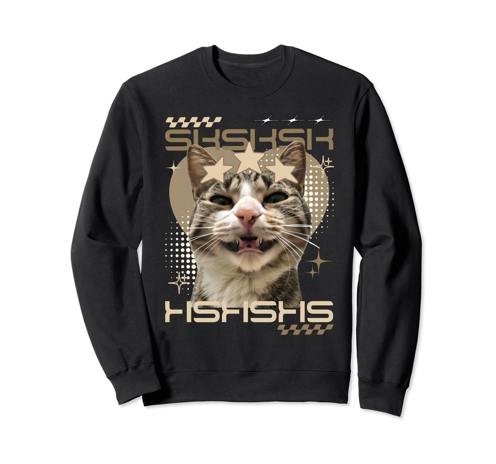 Sksksk Funny Cat Face Y2K Sweatshirt - Casual Everyday Wear for Adults - T-Shirt, Sweatshirt, Hoodie