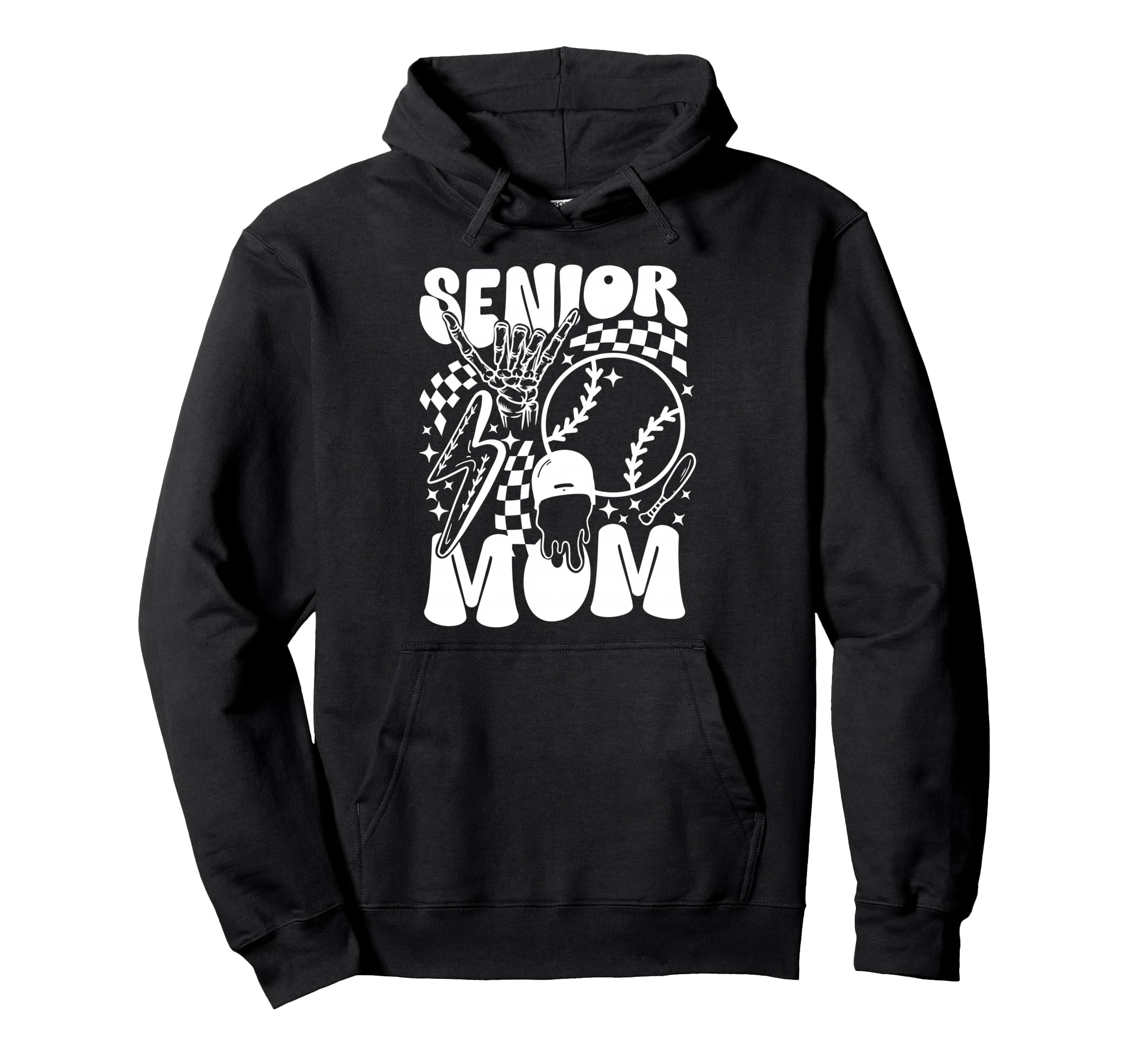 Groovy Baseball Senior Mom Baseball Hoodie - Minimalist Print Men Women - T-Shirt, Sweatshirt, Hoodie