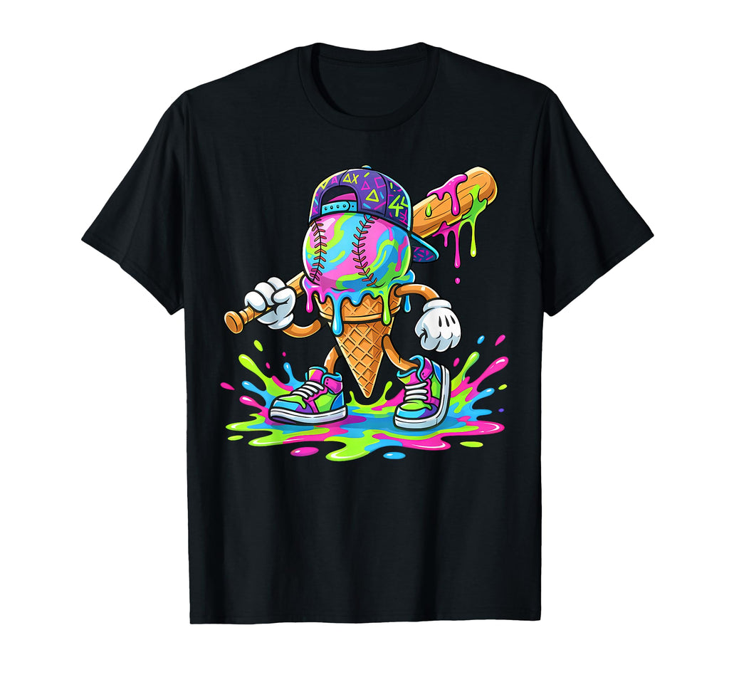 Baseball Drip Ice Cream Drip Baseball Sport T-Shirt - Graphic Print Unisex - T-Shirt, Sweatshirt, Hoodie
